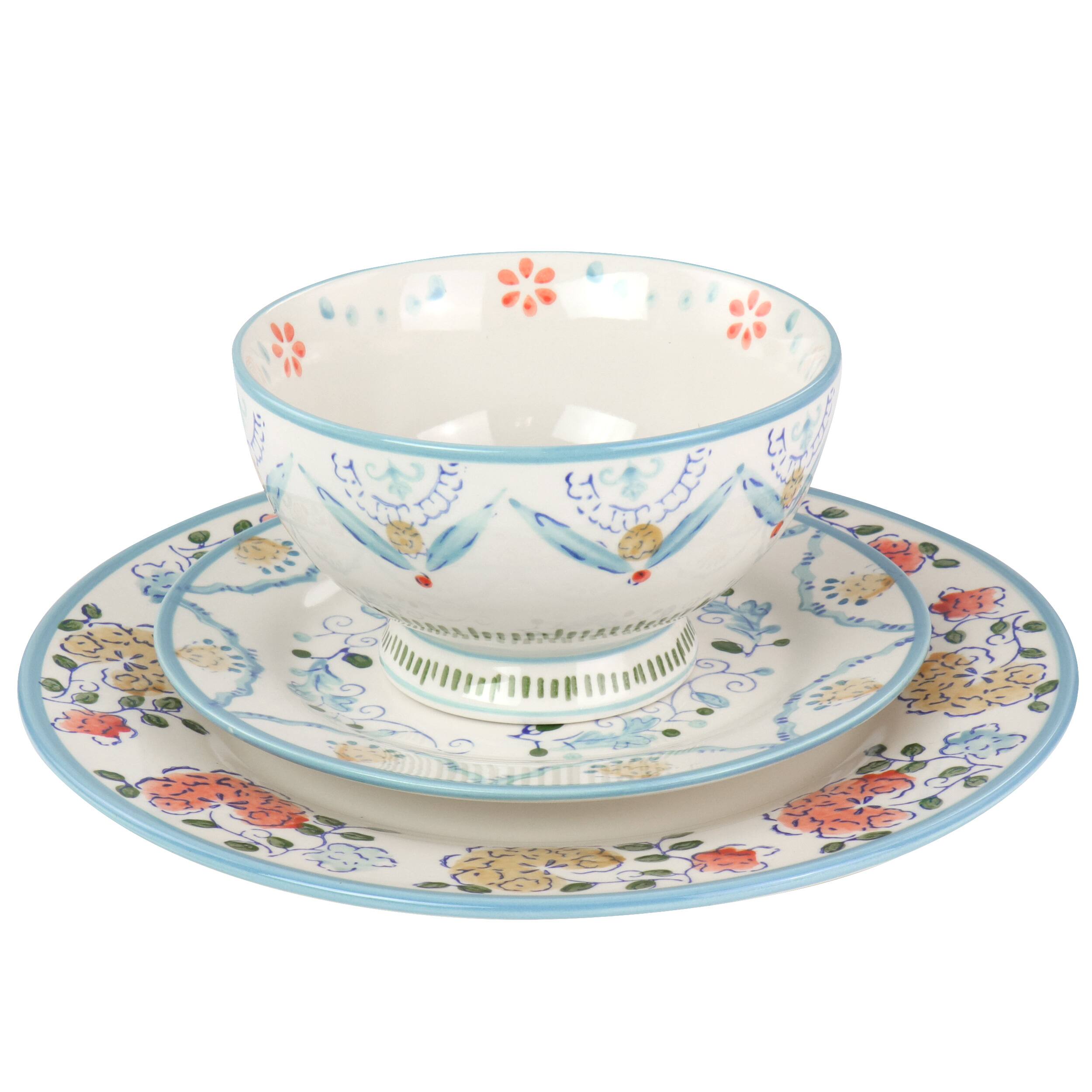 Alt View 2. Gibson - Gibson Elite Anaya 12 Piece Stoneware Dinnerware Set - White, Blue, Orange.