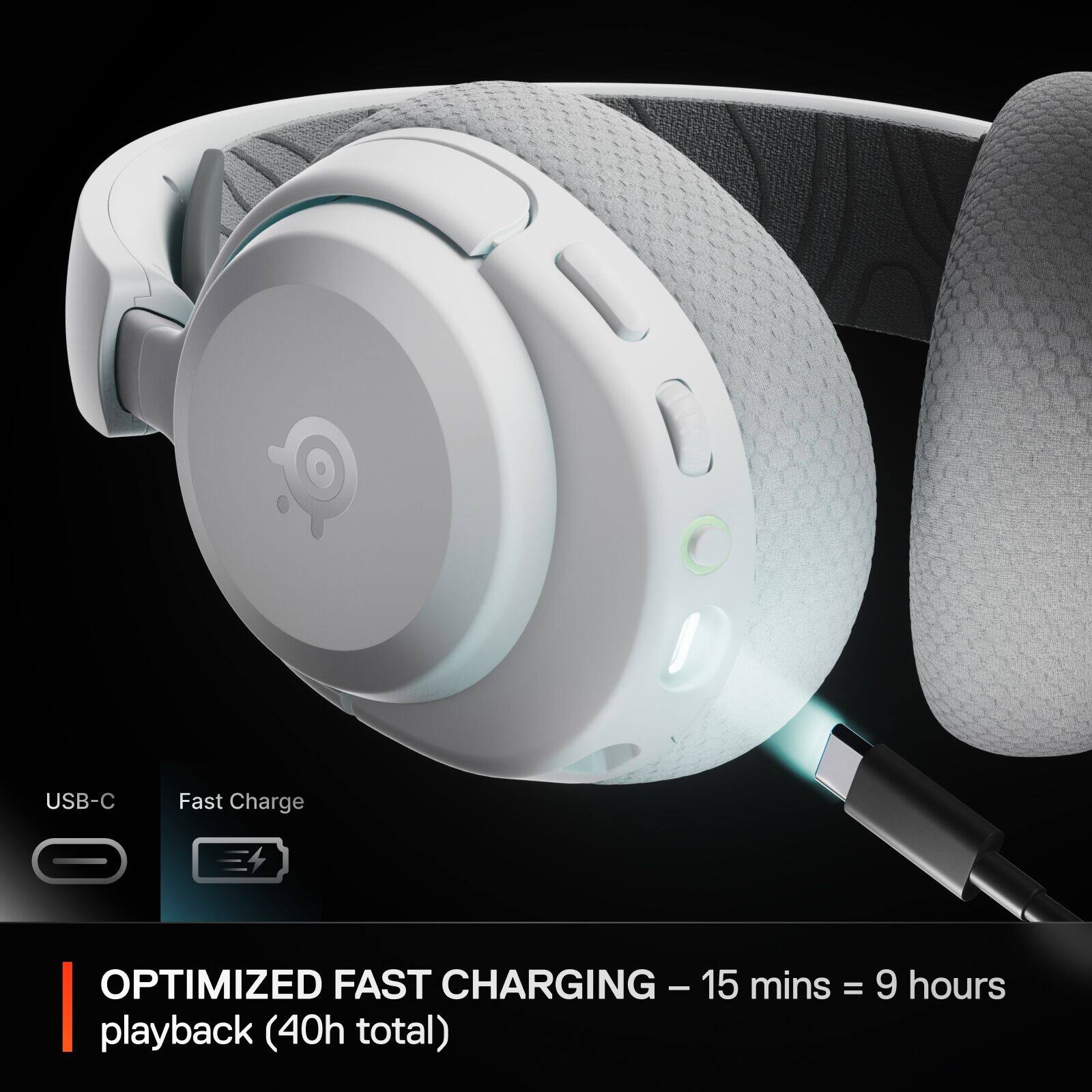 USB-C Fast Charge  
OPTIMIZED FAST CHARGING – 15 mins = 9 hours  
playback (40h total)