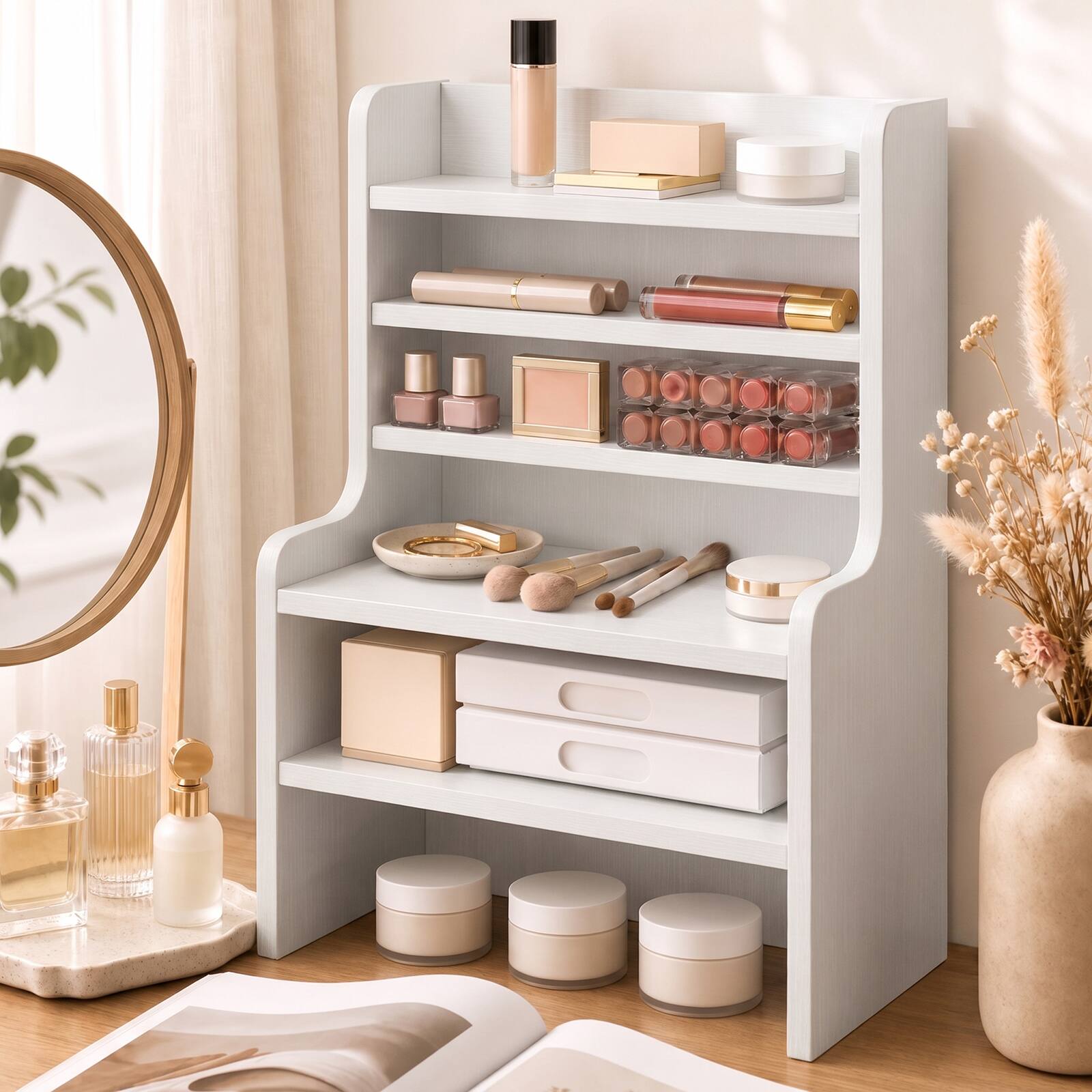 Alt View 3. Costway - Costway Desktop Bookshelf with Open Cubes and Adjustable Shelves, 12 x 6.5 x 16.5 in - White.