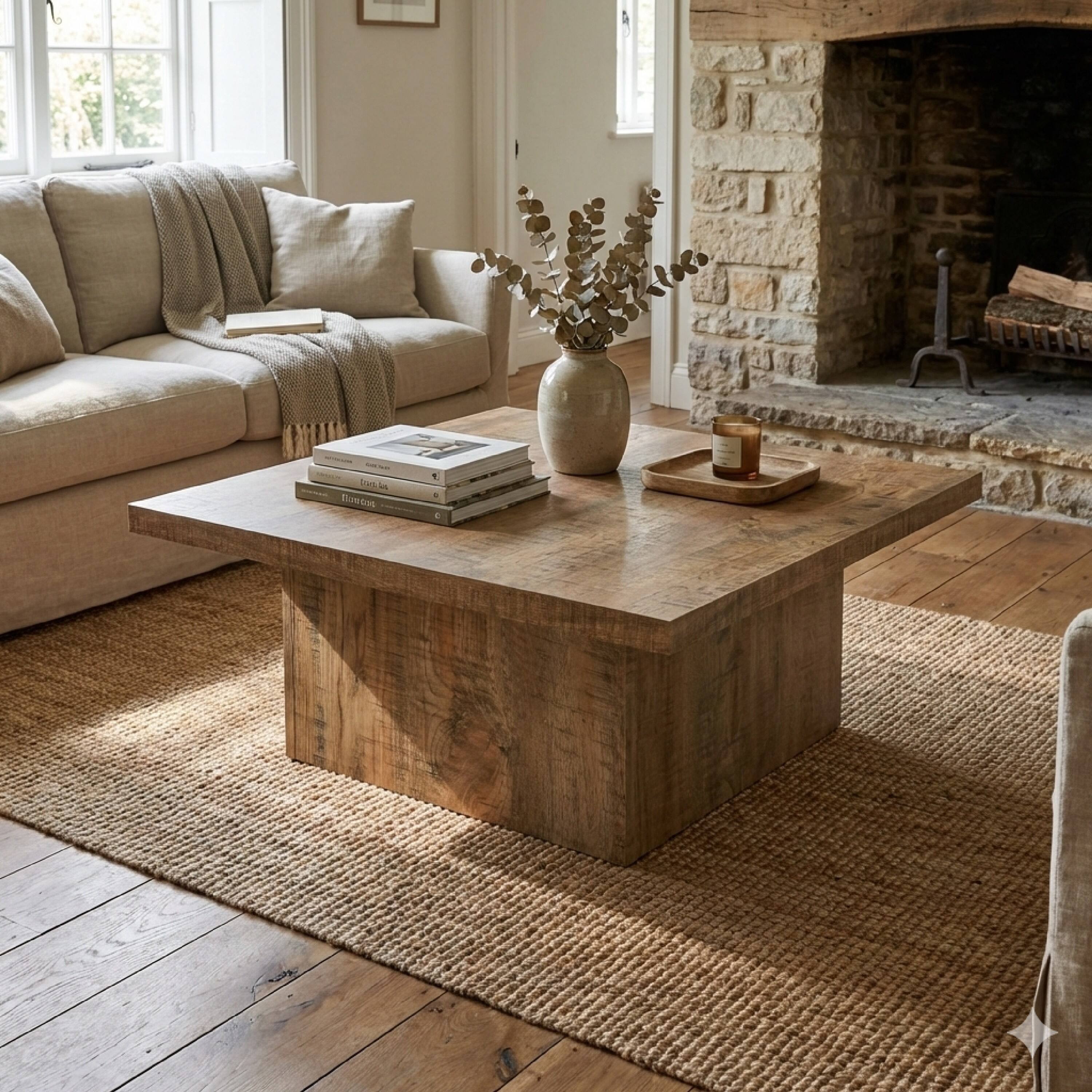Alt View 2. Manhattan Lane - Ody 34 Inch Square Coffee Table, U Shaped, Sheesham Wood, Auburn - Brown.