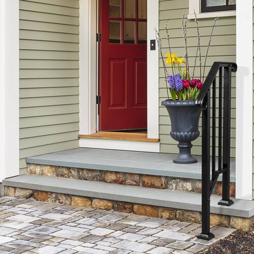 Alt View 10. Winado - Handrails Steps Stair Fits 1-2 Steps, Wrought Iron Hand Rail Stair Railing 1PC for Outdoor Concrete Porch Wooden Steps - Black.