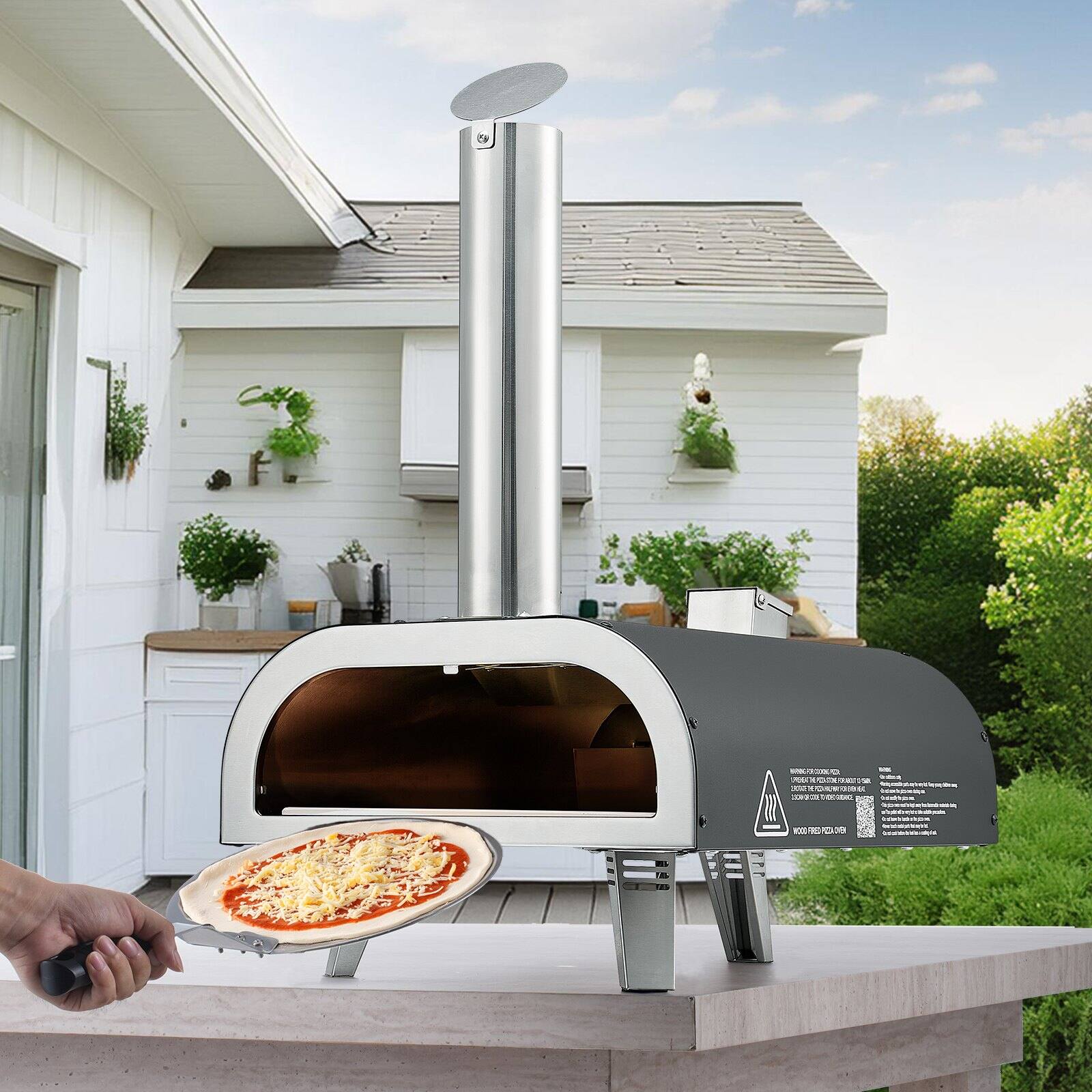 Alt View 1. Glintex - 12in Pizza Oven Outdoor Dual Fuel, Wood Gas Maker with Thermometer for Backyard - Black.
