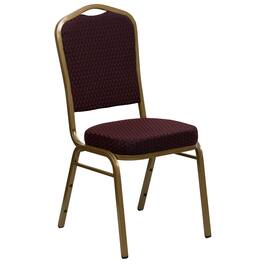 Emma + Oliver - Crown Back Stacking Banquet Dining Chair - Burgundy Patterned Fabric/Gold Frame