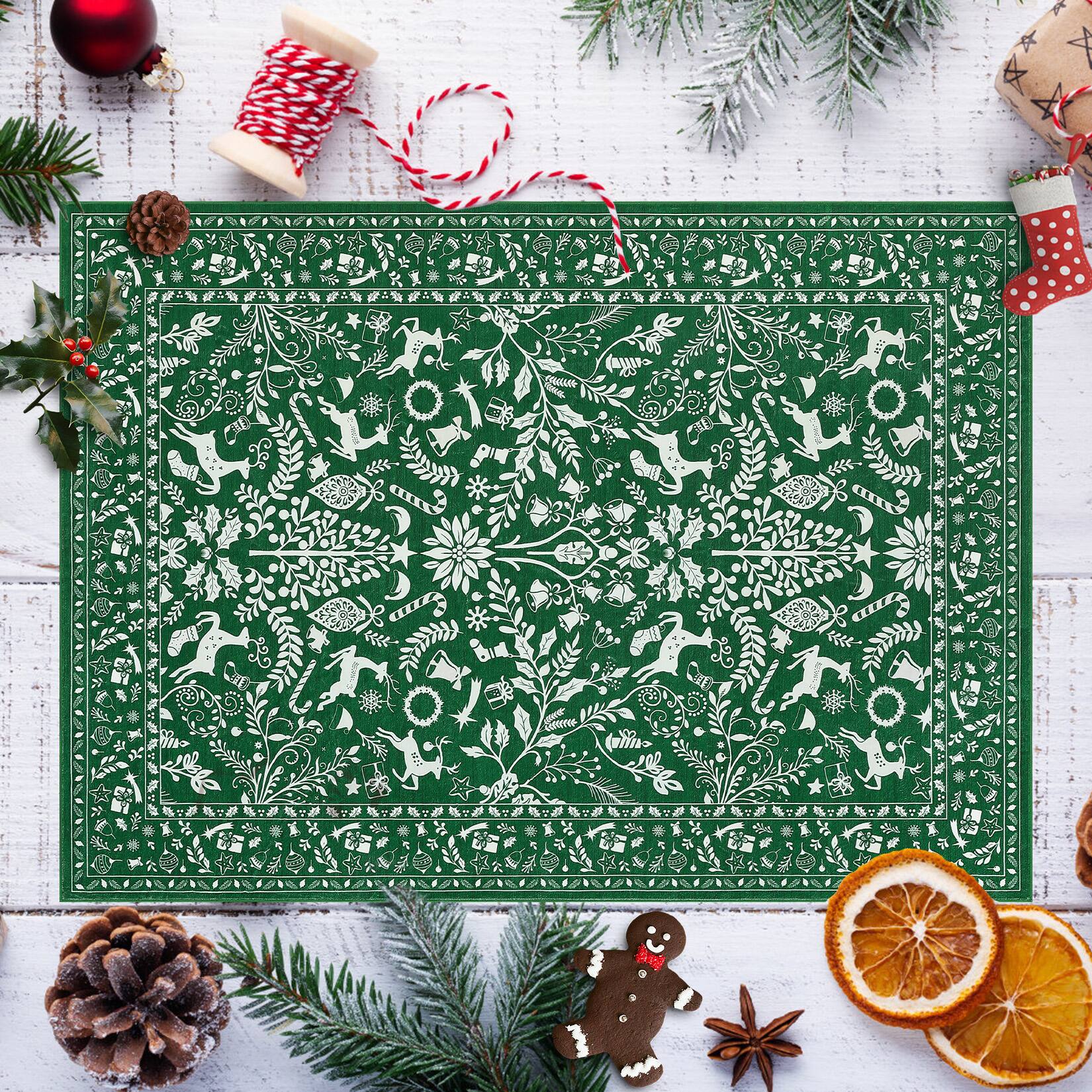 Front. Acekool - 6 x 9 ft Christmas Area Rug for Xmas Festival Decorative Floor Cover Living Room Dining Room - Green.