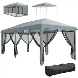 Outsunny - 10' x 20' Pop Up Canopy Tent with Netting, Heavy Duty Instant Sun Shelter, Large Tents for Parties with Carry Bag - Gray
