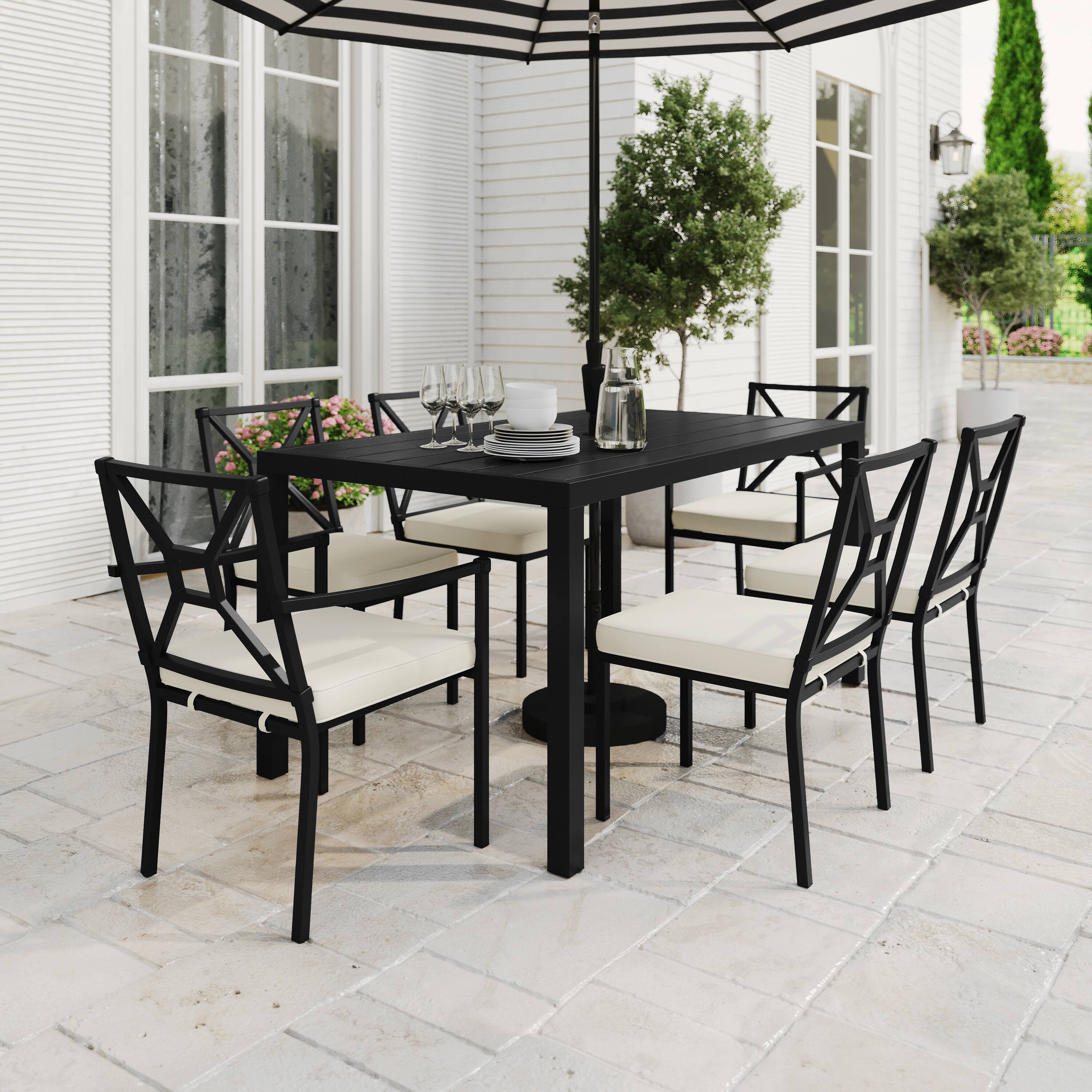 Alt View 1. Martha Stewart - Lily Pond 7-Piece Steel Patio Dining Set with 6 Stackable Chairs and 60" Table - Cream Cushions/Black Frame.