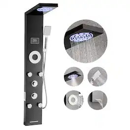 VEVOR - Shower Panel Tower System with Rainfall Shower Head, LED, 53 in Brushed Stainless Steel Shower Column, 6-Function Faucet - Black