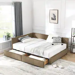 Anysun - Full Size Velvet Tufted Storage Bed Frame - Sofa Bed with Backrest & Armrests for Bedroom or Living Room - Brown