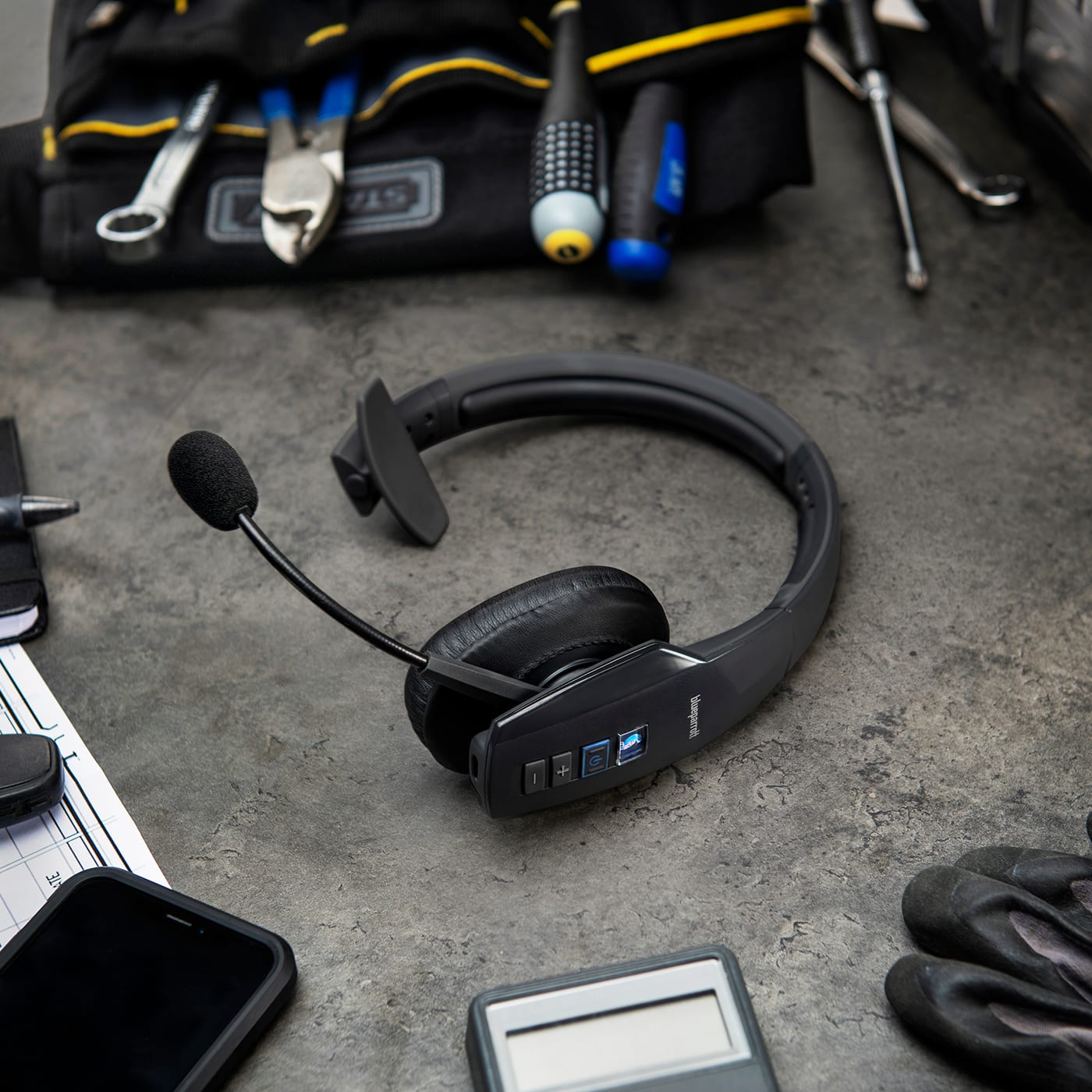 Alt View 12. BlueParrott - B450-XT Wireless Bluetooth Mono Headset with 96% Noise-Cancelling Microphone and Padded Headband - Black.