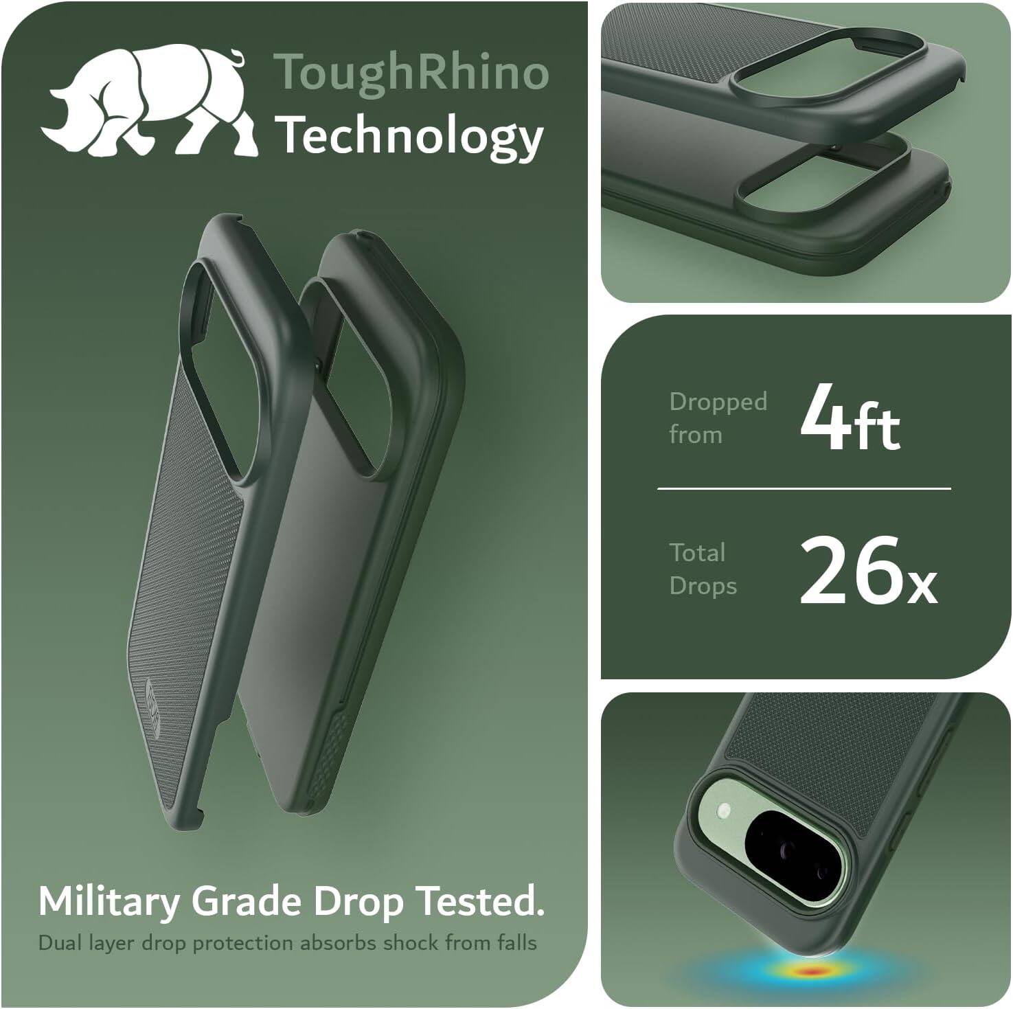 ToughRhino Technology

Military Grade Drop Tested.
Dual layer drop protection absorbs shock from falls.

Dropped from 4ft
Total Drops 26x