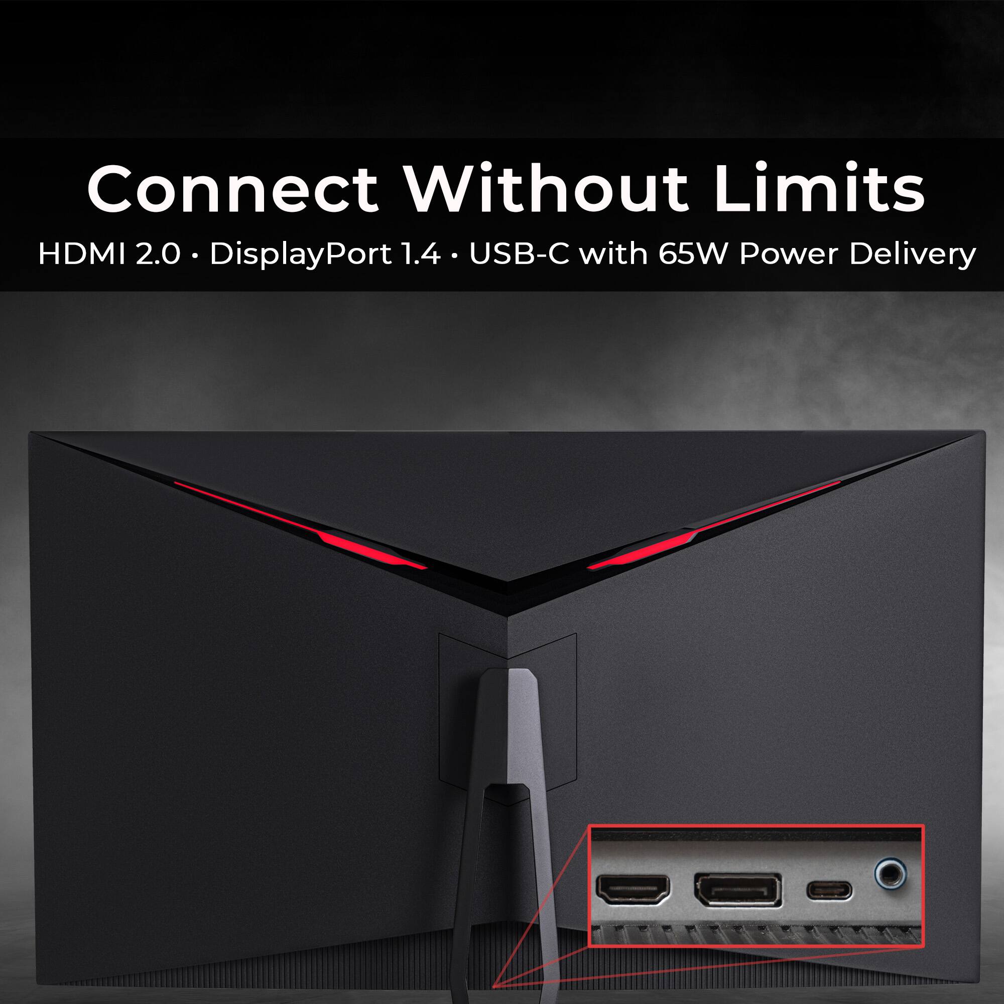Connect Without Limits HDMI 2.0 · DisplayPort 1.4 · USB-C with 65W Power Delivery