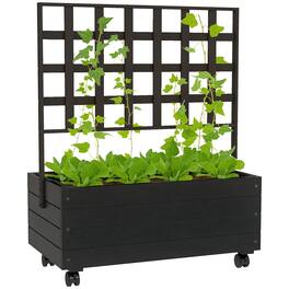 Outsunny - Raised Garden Bed with Trellis and Wheels, Outdoor Wooden Elevated Planter Box - Black