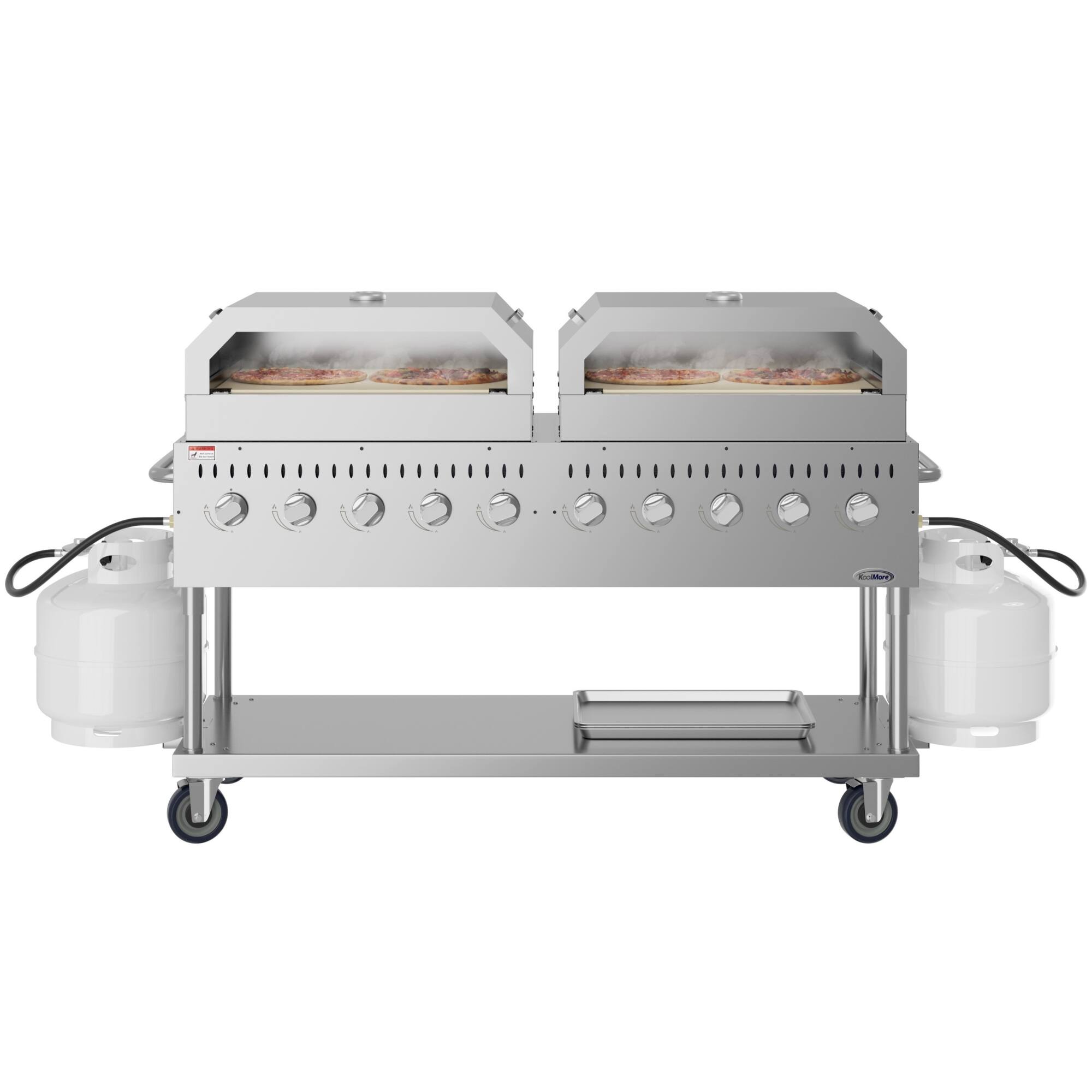 Front. Koolmore - 72 in. Commercial Outdoor Propane Gas Grill with Two 36 in. Pizza Ovens in Stainless-Steel, ETL Listed (CGKIT7-P36P36) - Stainless Steel.
