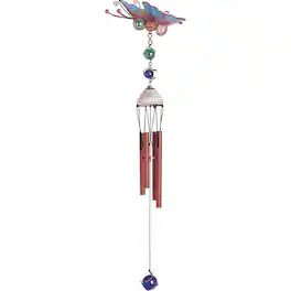 FC Design - 18" Long Blue Butterfly Wind Chime with Copper Gem Outdoor Patio or Garden Hanging Decoration - Multi-Color
