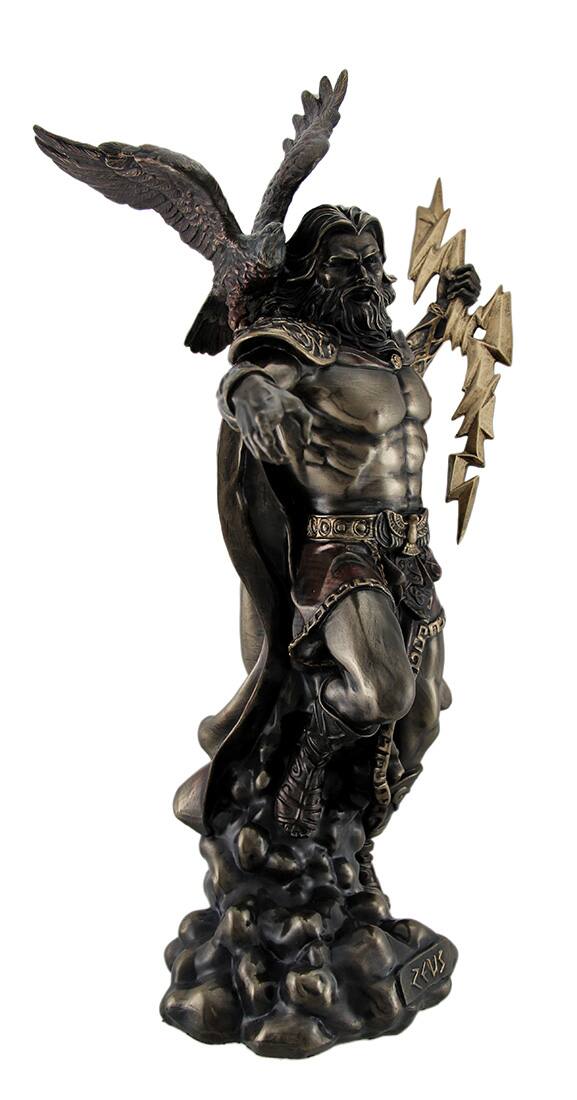 Alt View 1. Veronese Design - Zeus Greek God of Thunder w/Aetos Dios Wielding Lightning Bolt Statue - Bronze.