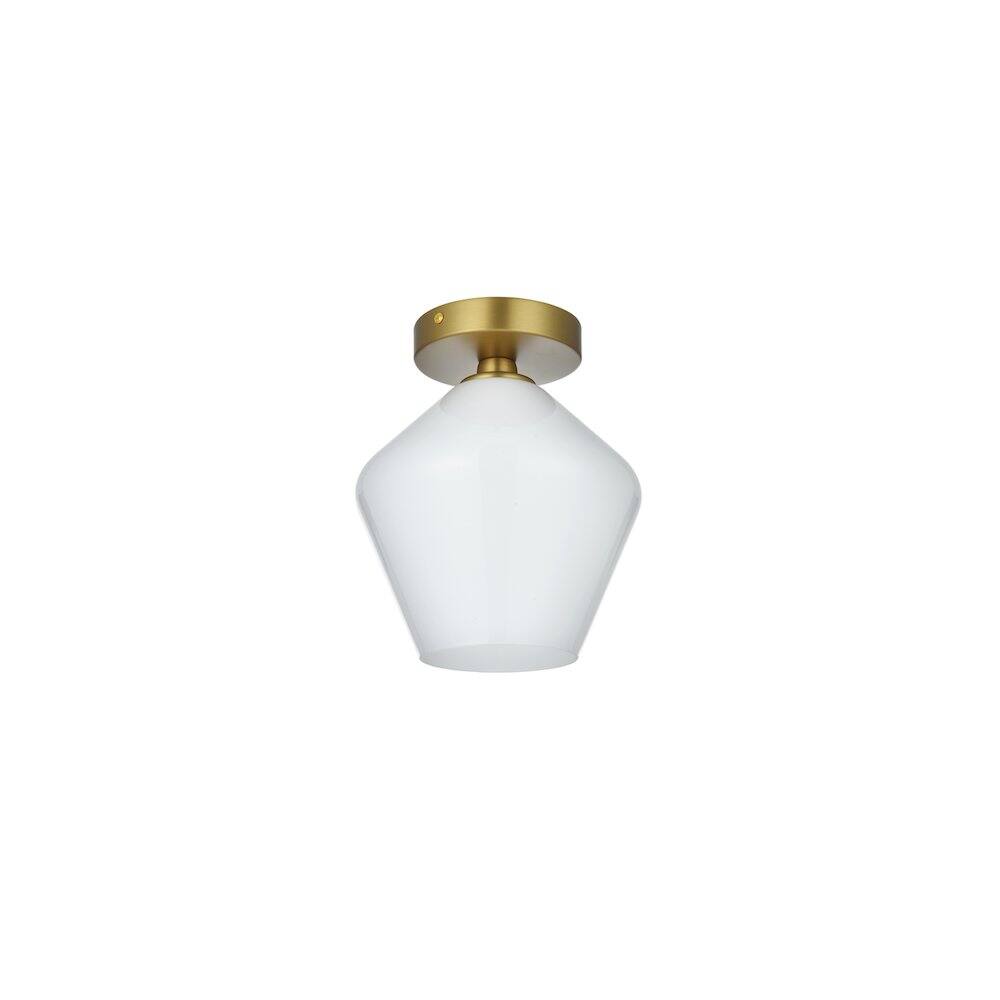 Angle. Living District - Gene 8 Inch Flush Mount Ceiling Light Frosted White Shade in Satin Gold - Satin Gold And Frosted White.