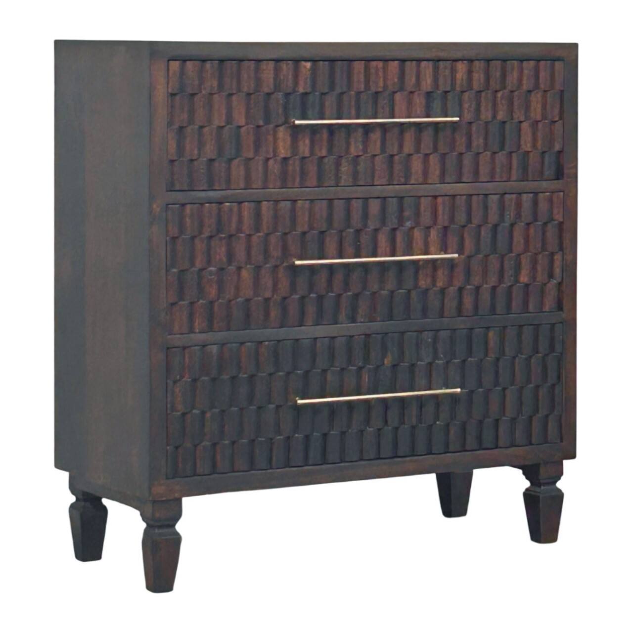 Angle. Artisan Furniture - Artisan Furniture Solid Wood Cadiz Carved Drawer Chest, 3 Drawer - Brown.