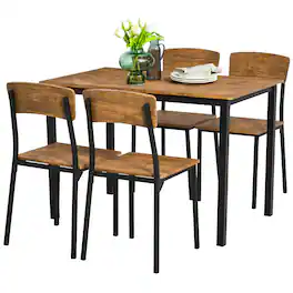 Homcom - 5 Piece Modern Industrial Dining Table and Chairs Set for Small Space, kitchen, Dining room - Rustic Brown