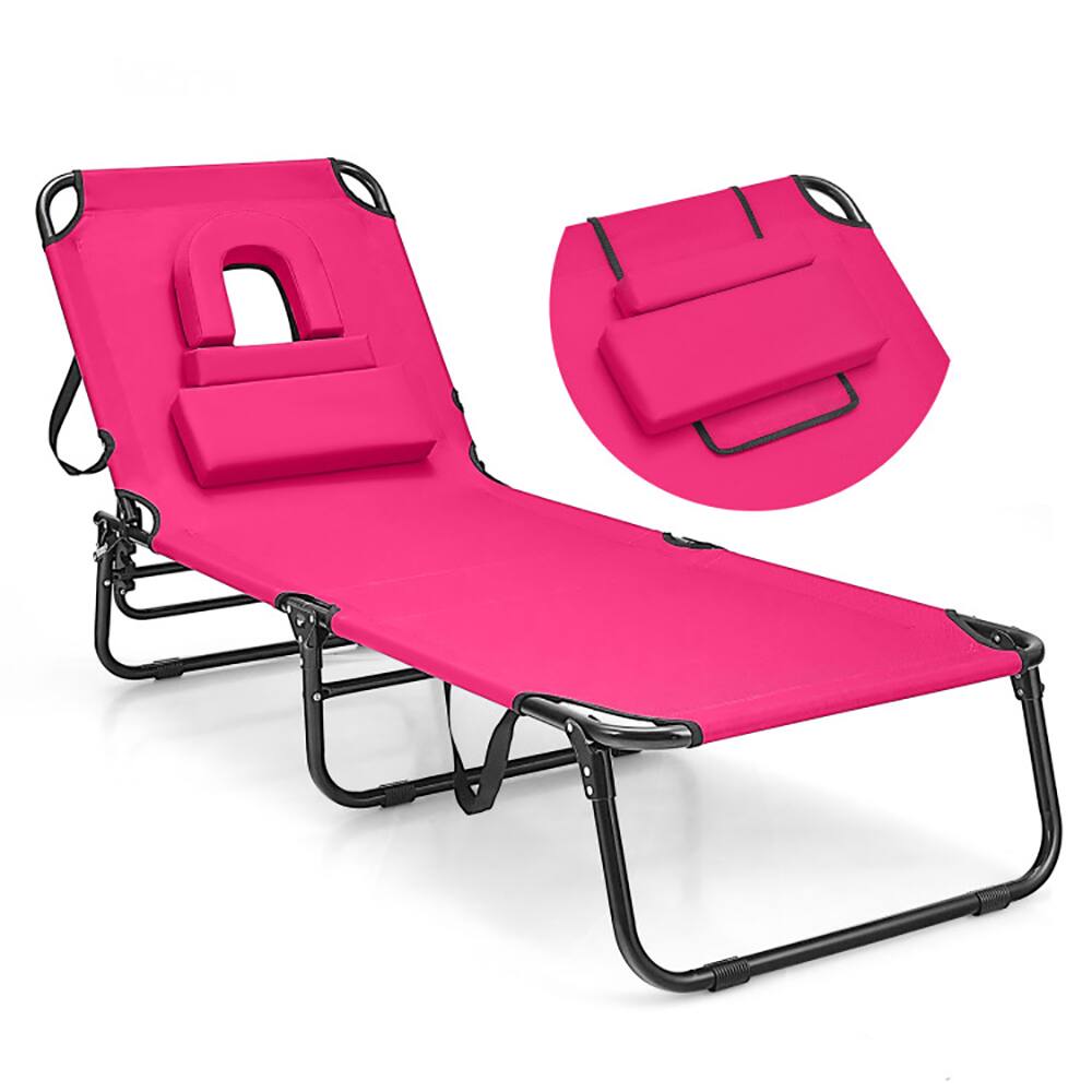 Alt View 4. Kadyn - Outdoor Chaise Lounge Chair, Beach Chaise Lounge Chair with Face Hole and Removable Pillow-Pink - Pink.