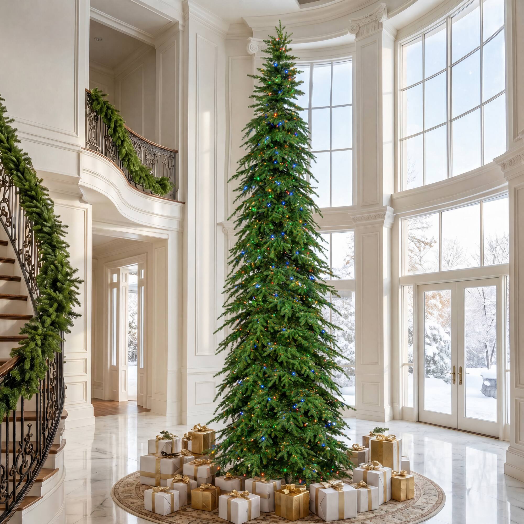 Alt View 9. Glitzhome - 15ft Pre-Lit Pencil Spruce Artificial Christmas Tree with 1500 Lights - Green.