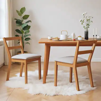 Front. Pefilos - Farmhouse Wooden Dining Chair Set of 2, Upholstered Seat, Rubber Wood Frame, Brown - Brown.