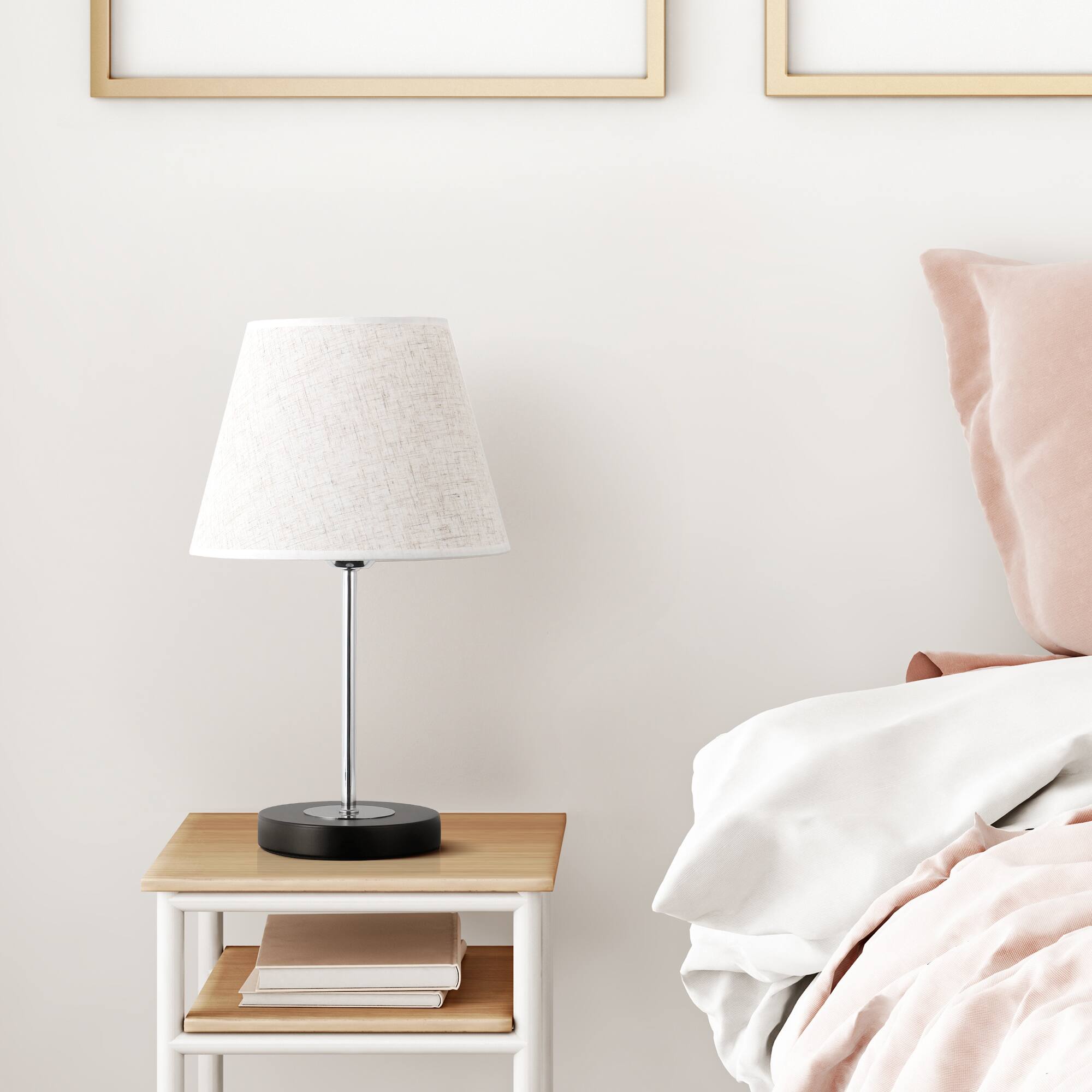Back. Oumilen - 2-piece bedroom bedside table lamp with metal base linen lampshade table lamp.