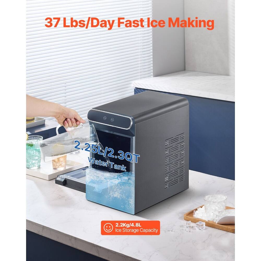 37 Lbs/Day Fast Ice Making  
2.25L/2.3QT Water Tank  
2.2Kg/4.8L Ice Storage Capacity