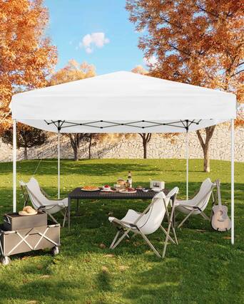 Front. GAOMON - 10x10 Pop Up Canopy Tent, Easy Up Canopy with 3 Adjustable Height, Outdoor Sun Shade with 4 Sandbags & Carrying Bag - White.
