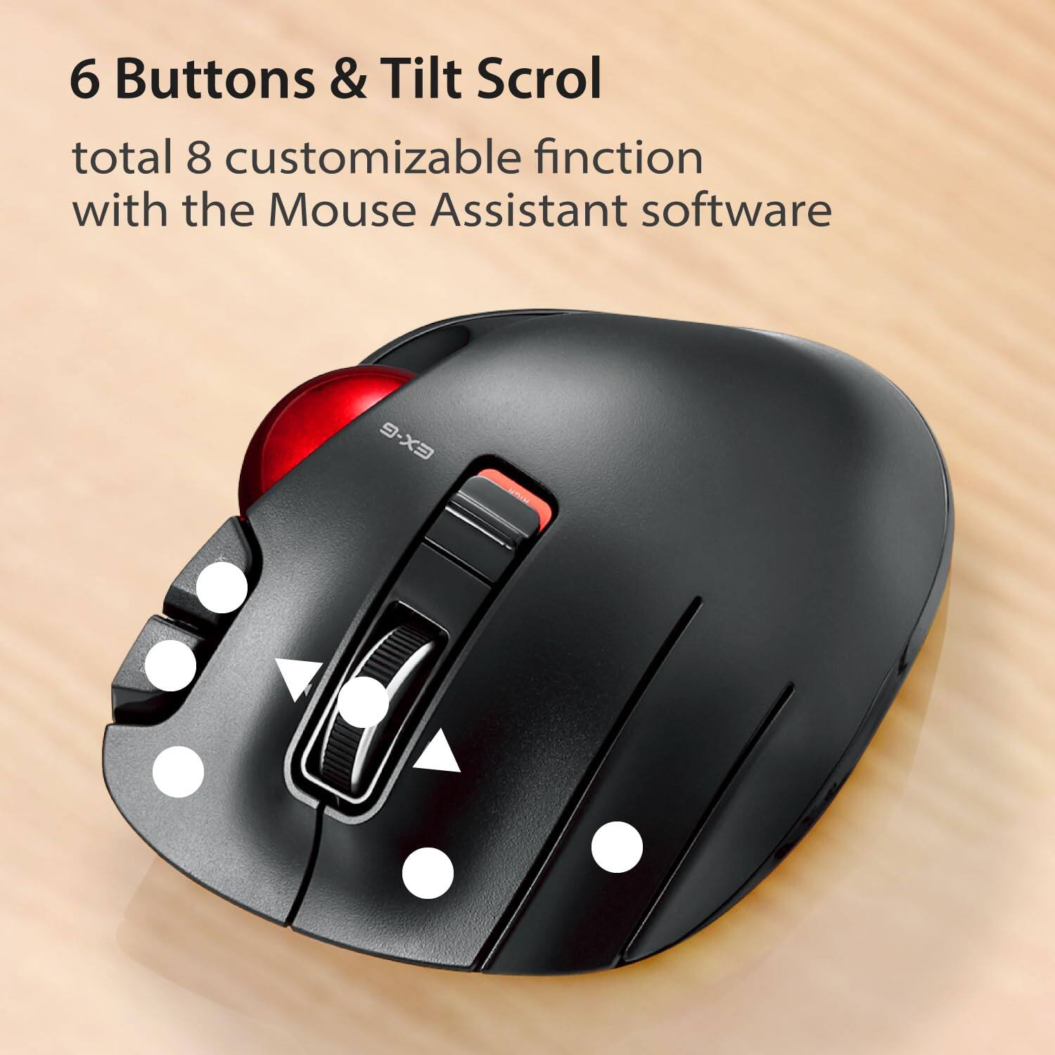 6 Buttons & Tilt Scroll  
total 8 customizable function with the Mouse Assistant software