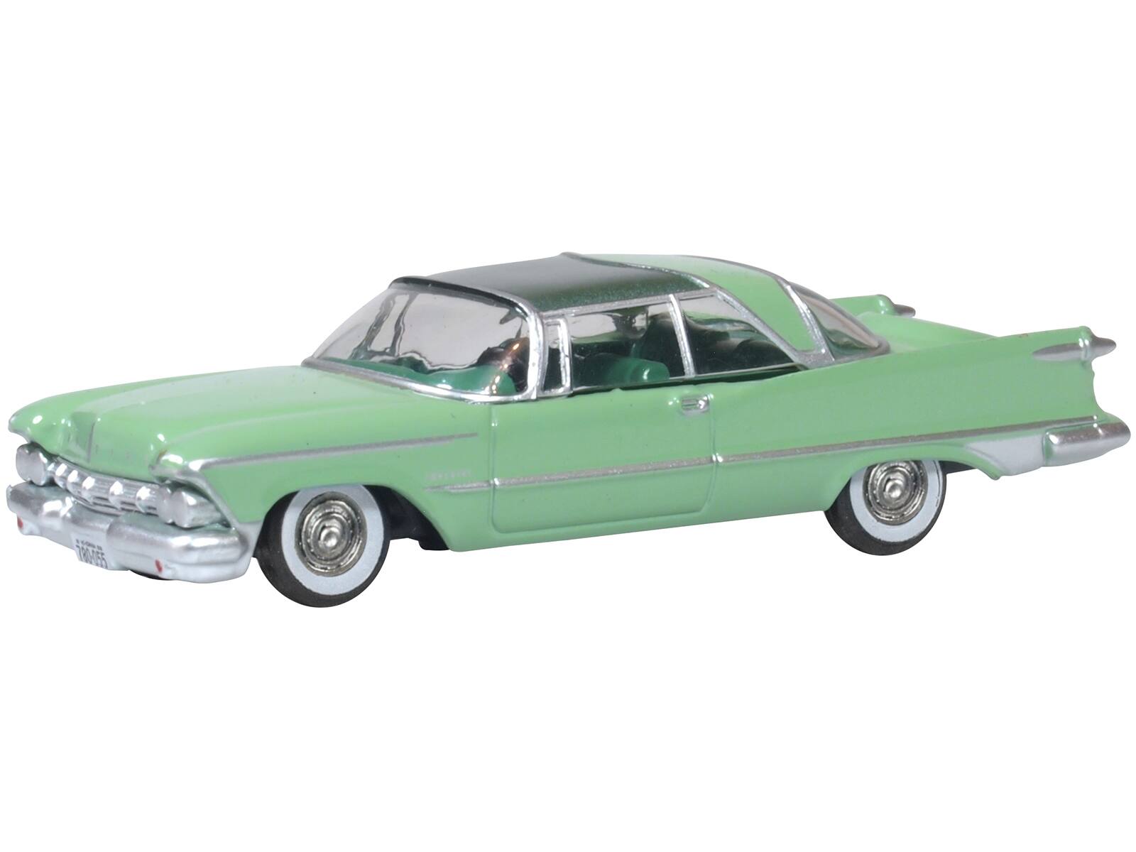 Angle. Oxford Diecast - 1959 Chrysler Imperial Crown 2 Door Hardtop Highland Green and Ballad Green 1/87 (HO) Scale - Green And Ballad Green.
