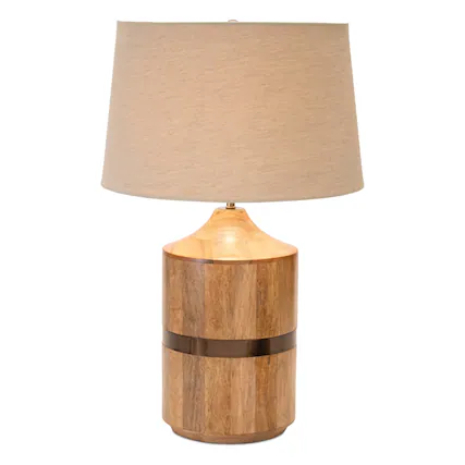 Front. BreeBe - Natural Wood Table Lamp 22.5"H - Brown, White.