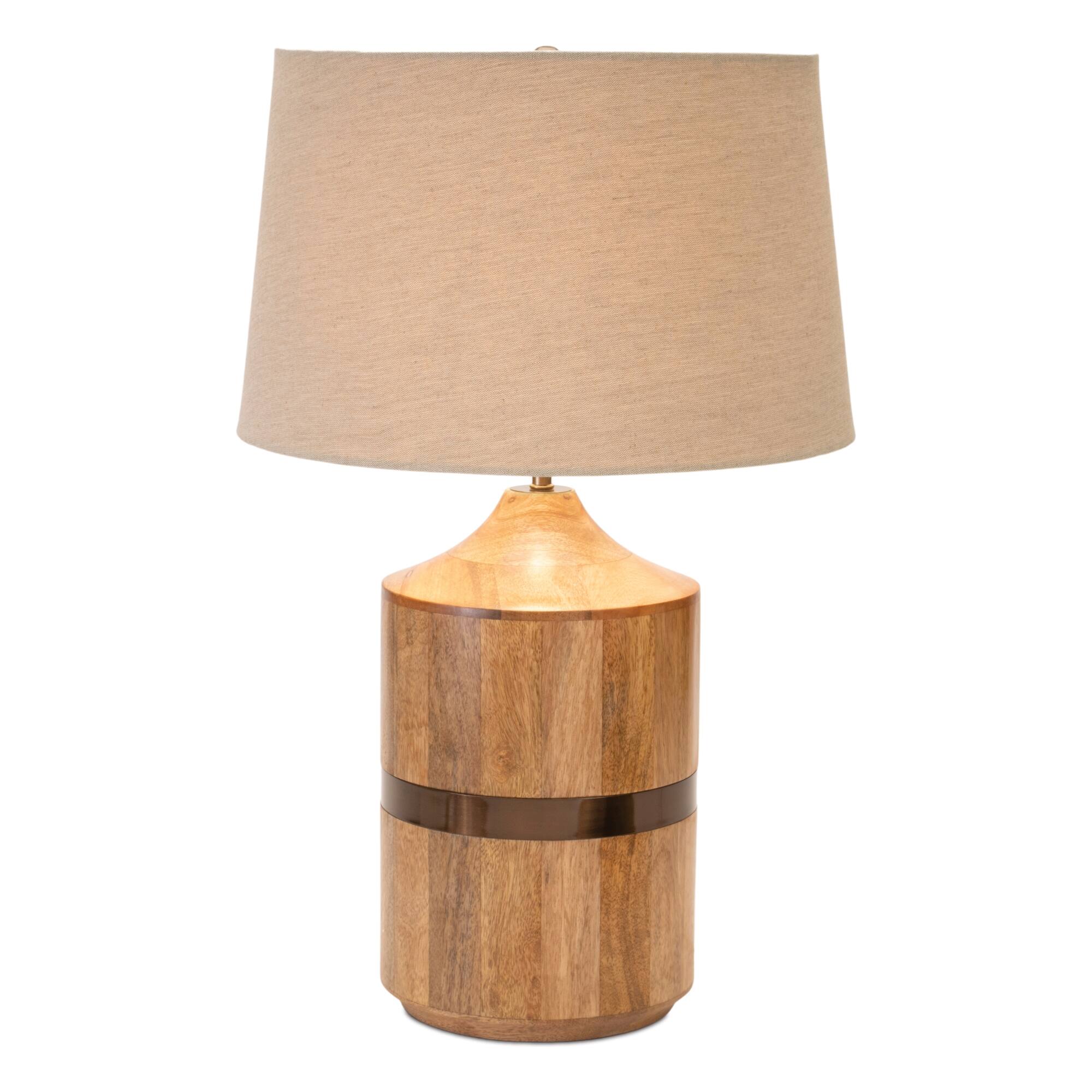 Front. BreeBe - Natural Wood Table Lamp 22.5"H - Brown, White.