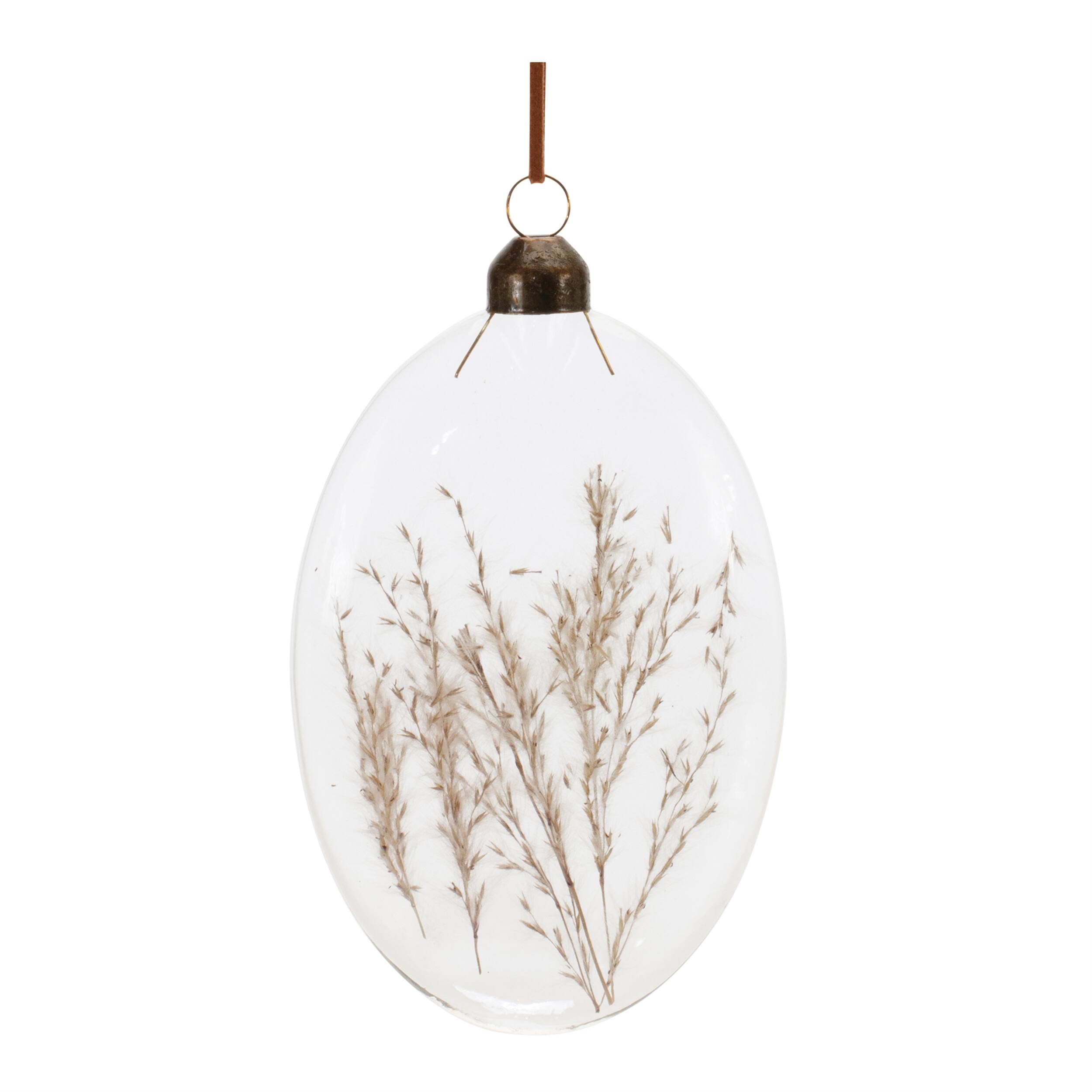 Back. BreeBe - Burgandy Dried Floral Glass Ornament (Set of 12) - Brown, Red, Pink.