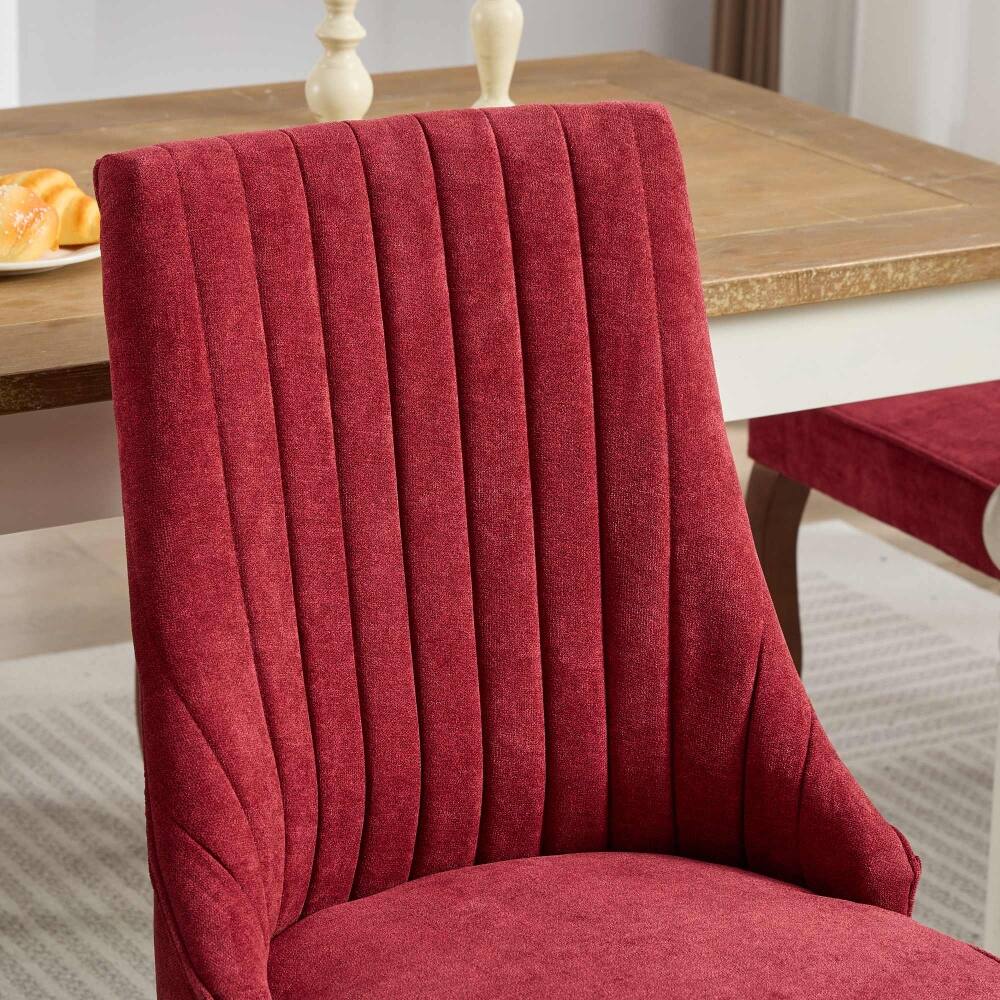 Alt View 6. Loheer - Loheer Wine Red Dining Chairs Set of 2 High Back Upholstered Accent Chair with Solid Wood Legs - Wine Red.