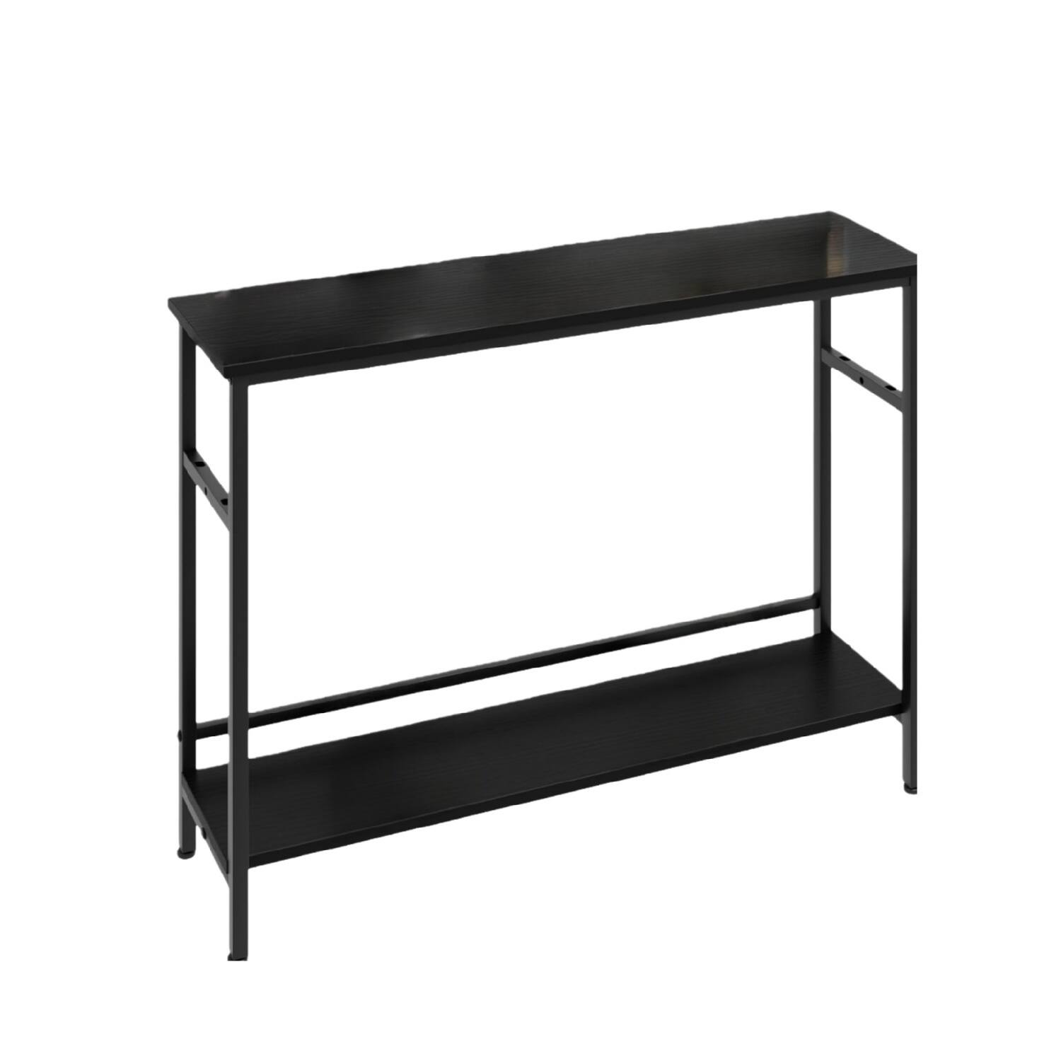 Angle. GARVEE - 2 Tier Entryway Table, Console Tables with Storage, Rustic Sofa Table with Adjustable Shelf - BLACK.