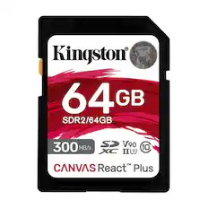 Kingston 64GB SDR2/64GB 300 MB/s V90 10 MB/s XC II 3 CANVAS React Plus