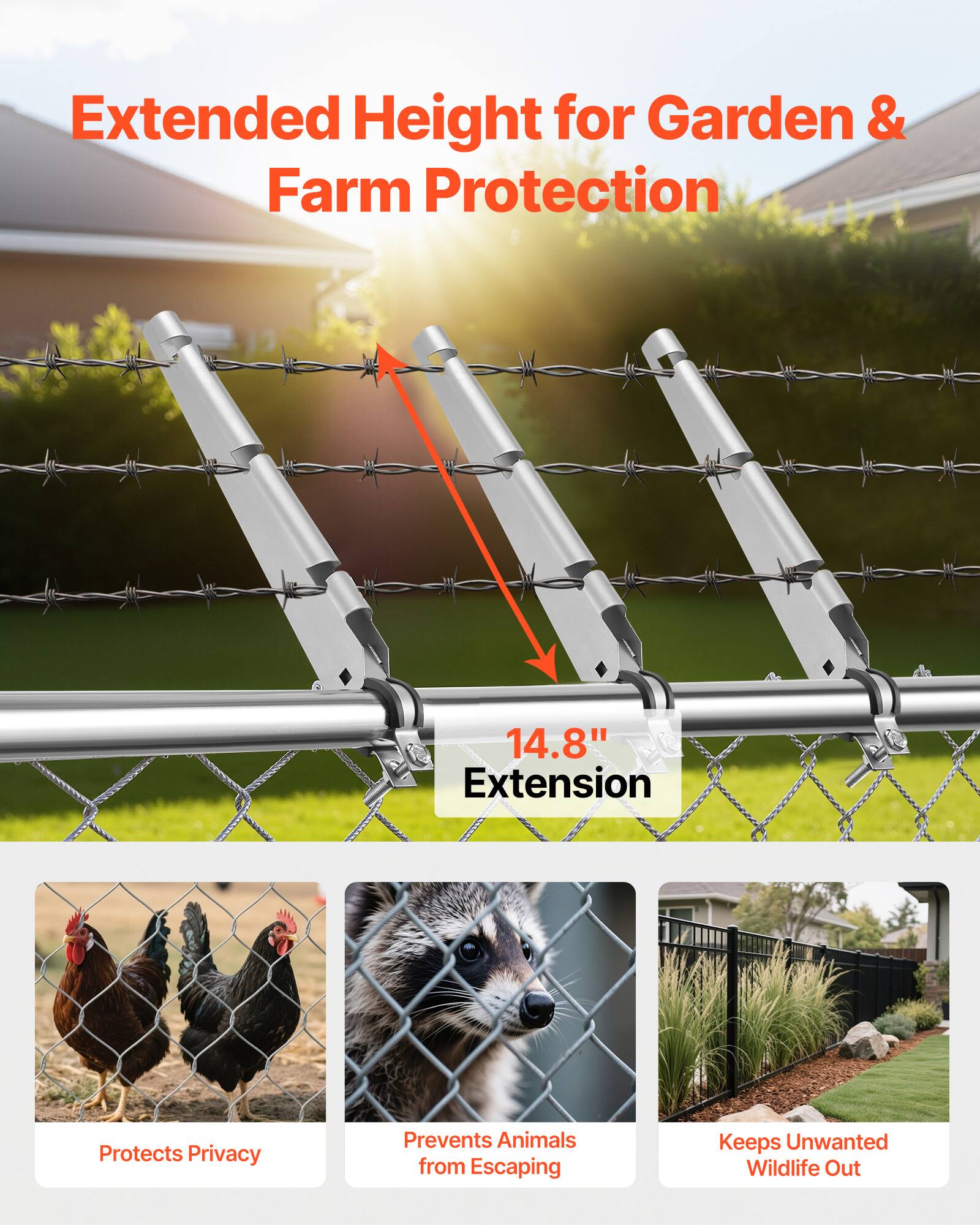 Extended Height for Garden & Farm Protection  
14.8" Extension  
Protects Privacy  
Prevents Animals from Escaping  
Keeps Unwanted Wildlife Out