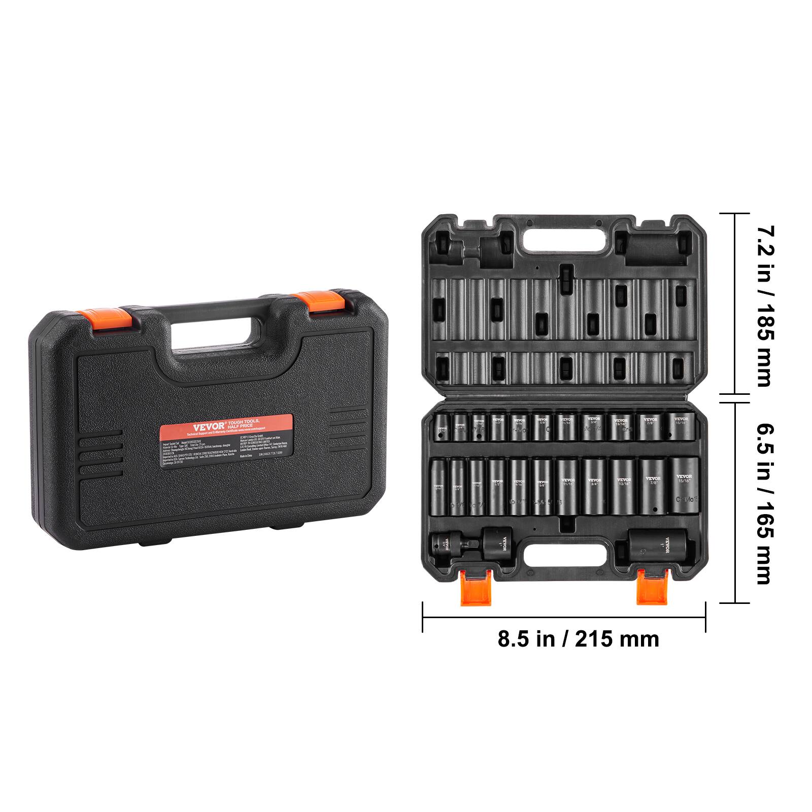 7.2 in / 185 mm
6.5 in / 165 mm
8.5 in / 215 mm