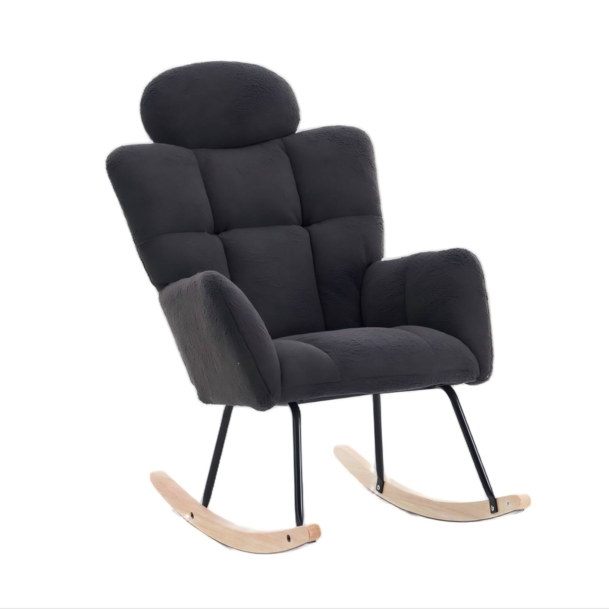 Front. Ecooso - Teddy Fabric Upholstered Nursery Rocking Glider Chair Modern Accent Armchair Padded Seat with High Backrest and Pillow - Dark Gray.