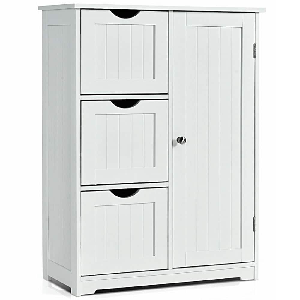 Pefilos - Bathroom Floor Cabinet Side Storage Cabinet with 3 Drawers and 1 Cupboard- Bathroom Storage Cabinet for Entryway - White