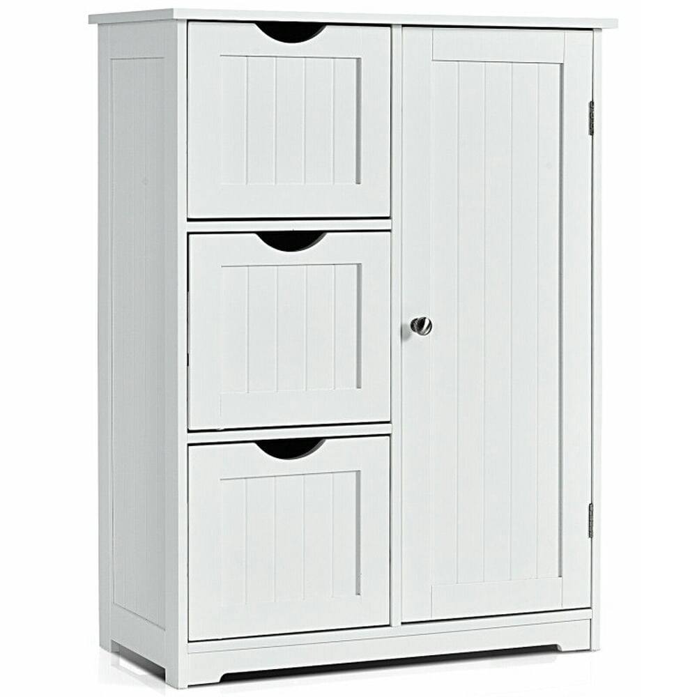 Front. Pefilos - Bathroom Floor Cabinet Side Storage Cabinet with 3 Drawers and 1 Cupboard-White, Bathroom Storage Cabinet for Entryway - White.