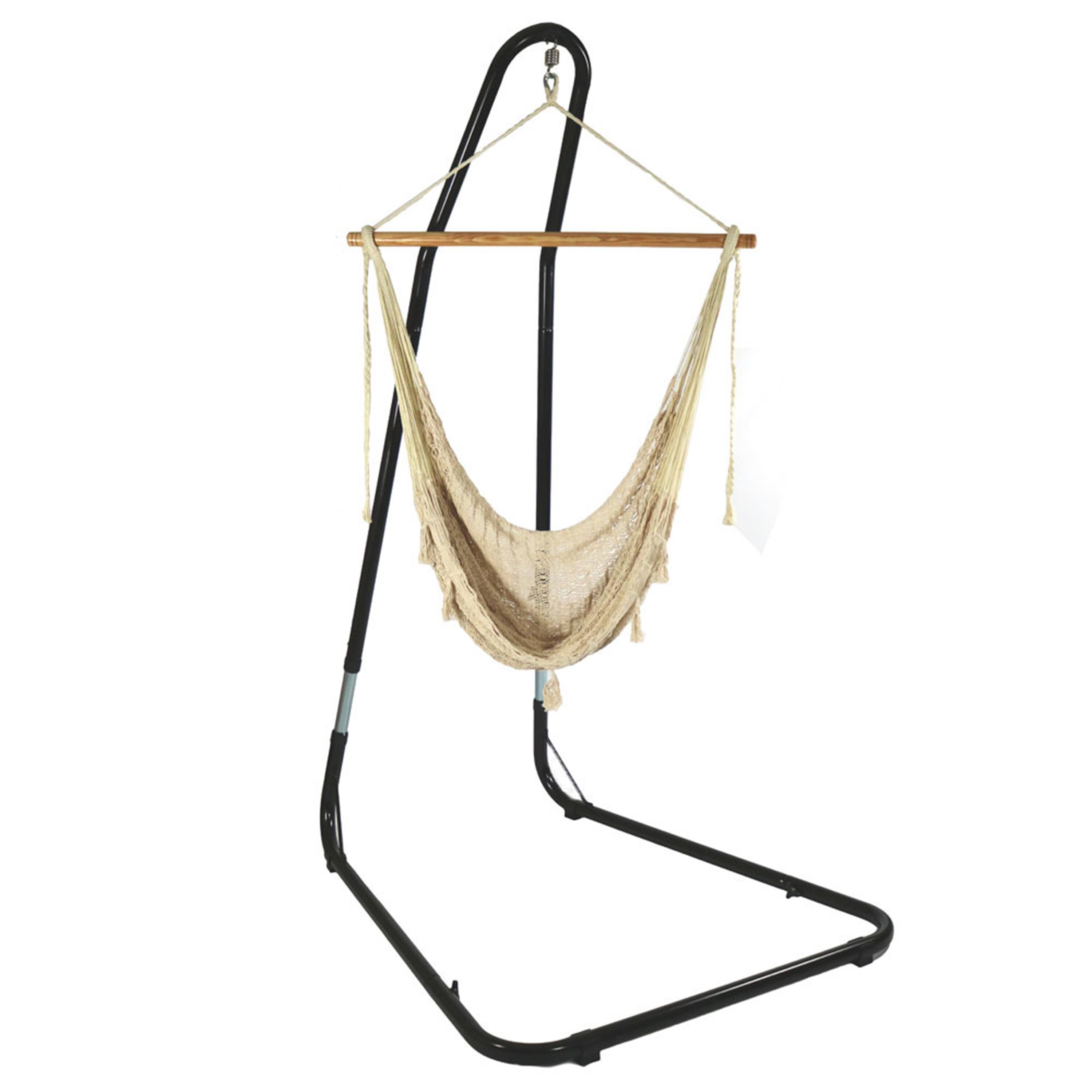 Sunnydaze - Extra Large Cotton Rope Hammock Chair with Steel Stand - Beige
