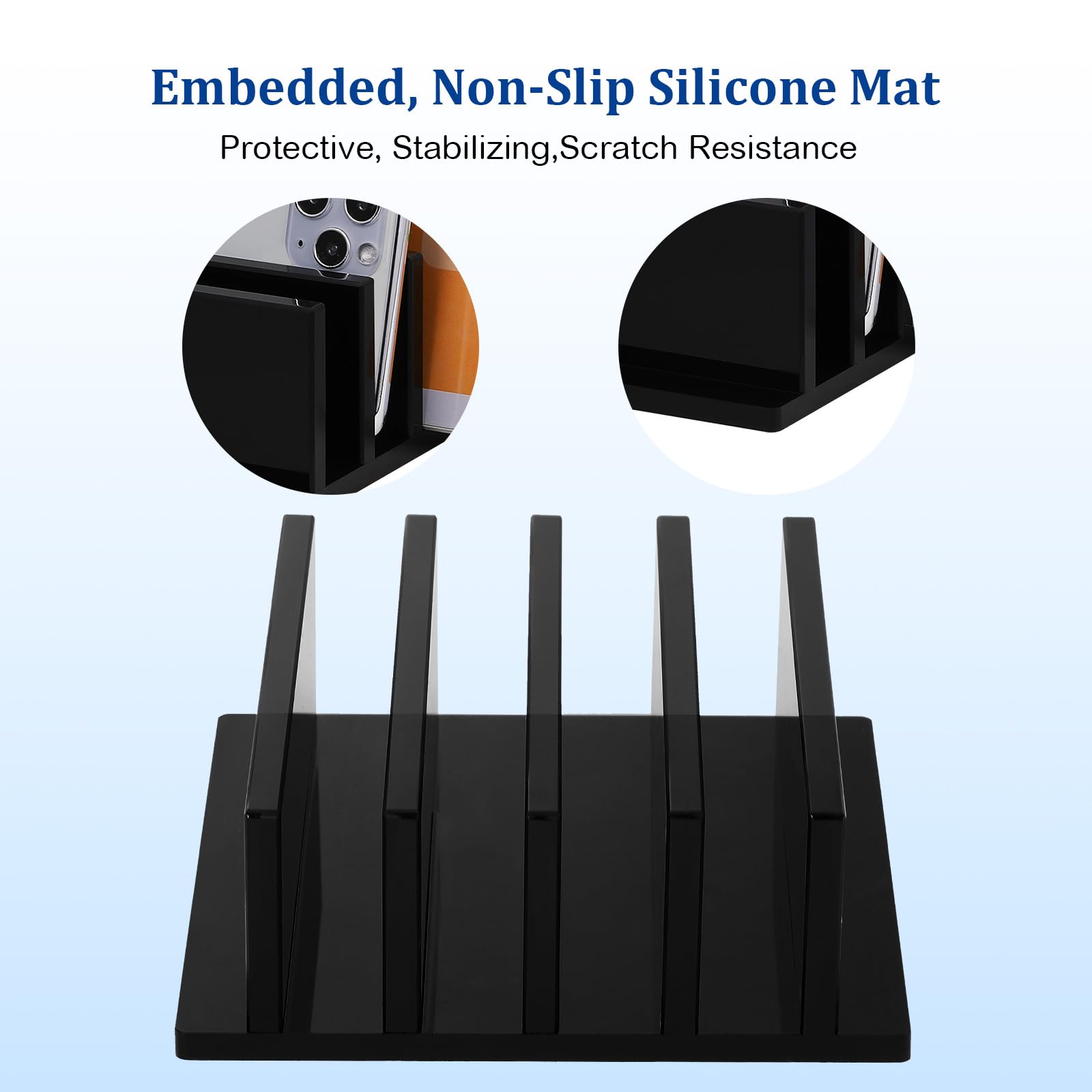Embedded, Non-Slip Silicone Mat  
Protective, Stabilizing, Scratch Resistance