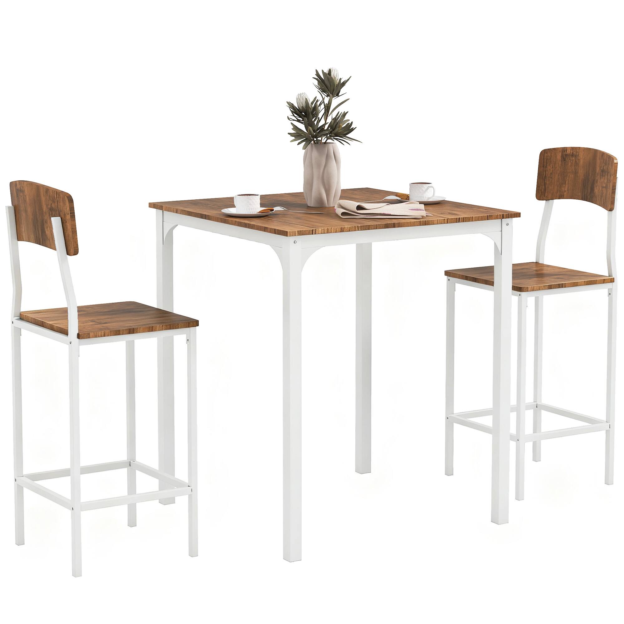 Homcom - Piece Pub Table and Chairs, Small Kitchen Table and Chairs, Square Dining Table with 2 Stools - Walnut and White