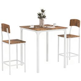 Homcom - Piece Pub Table and Chairs, Small Kitchen Table and Chairs, Square Dining Table with 2 Stools - Walnut and White