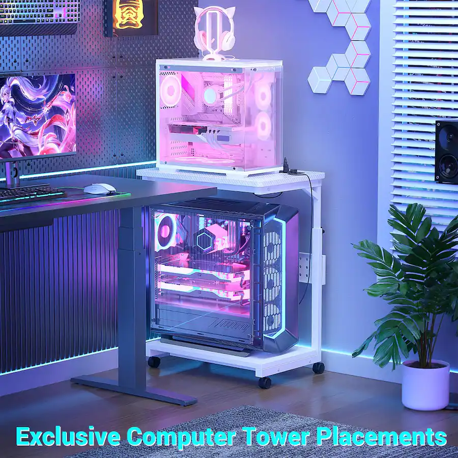 Aheaplus 4 Level Height Adjustable Computer Tower Stand with Power ...