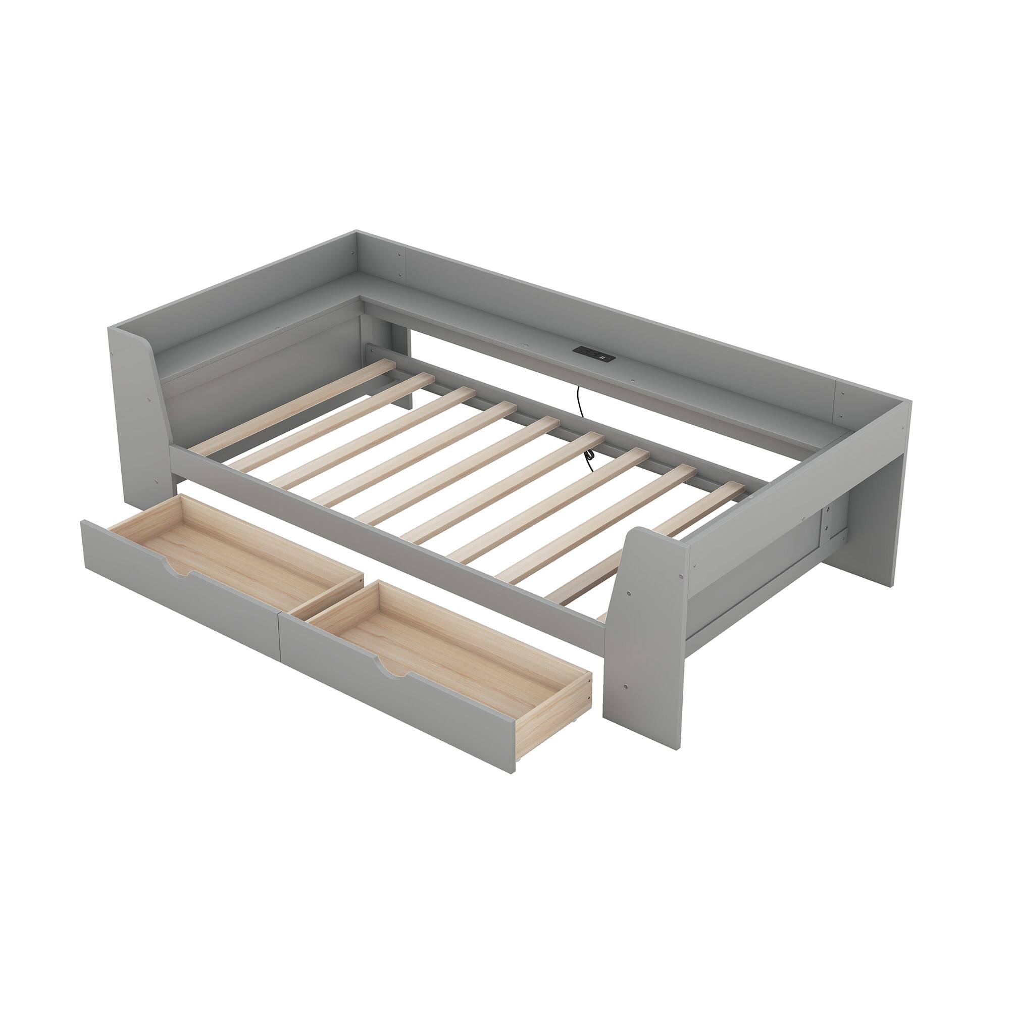 Alt View 5. Tiramisubest - Twin Size Daybed with Shelves, Drawers and Built-In Charging Station, Gray - Gray.