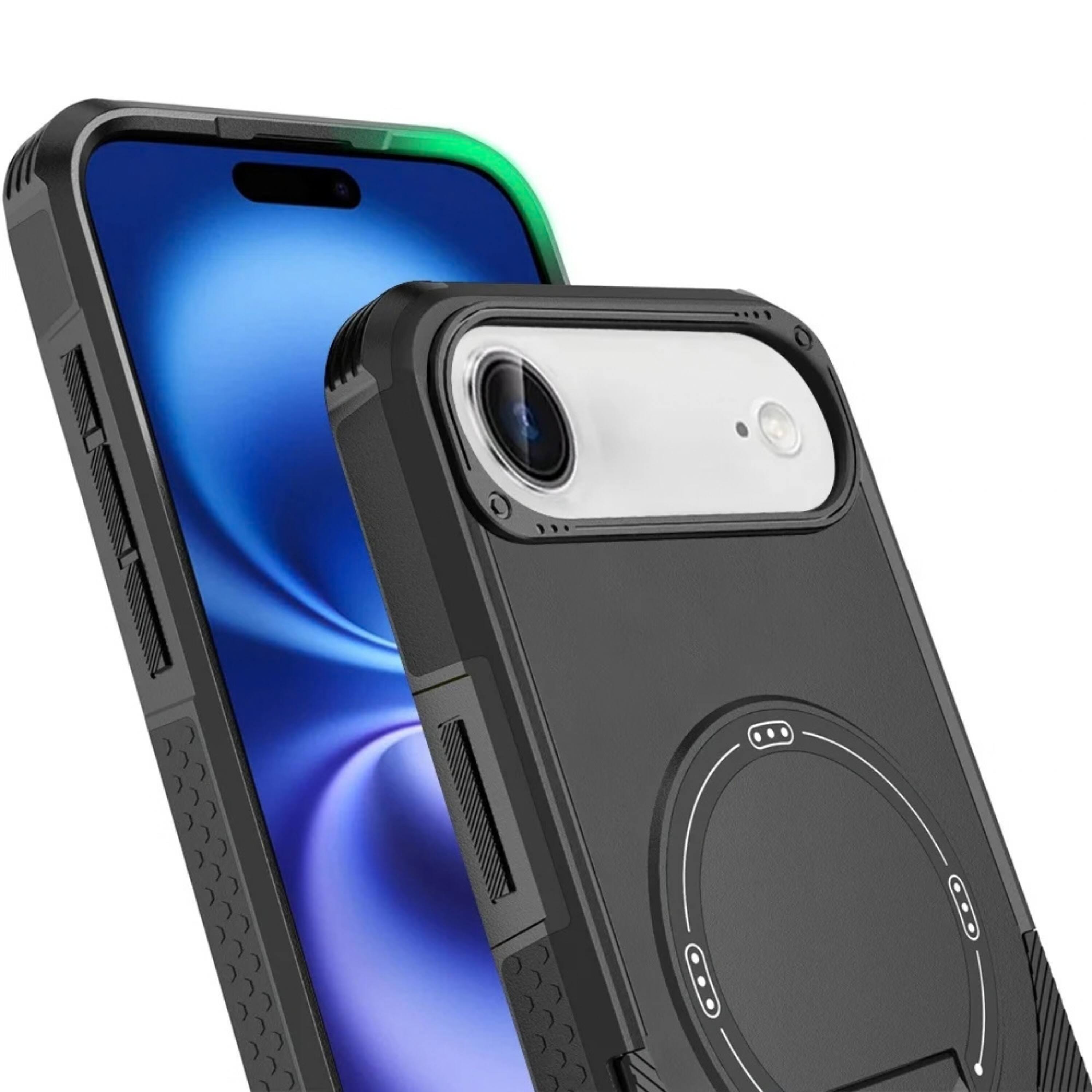 Left. Kitcheniva - Rugged Grip Kickstand Shockproof Phone Case With Tempered Glass For iPhone Air Pink - Pink.