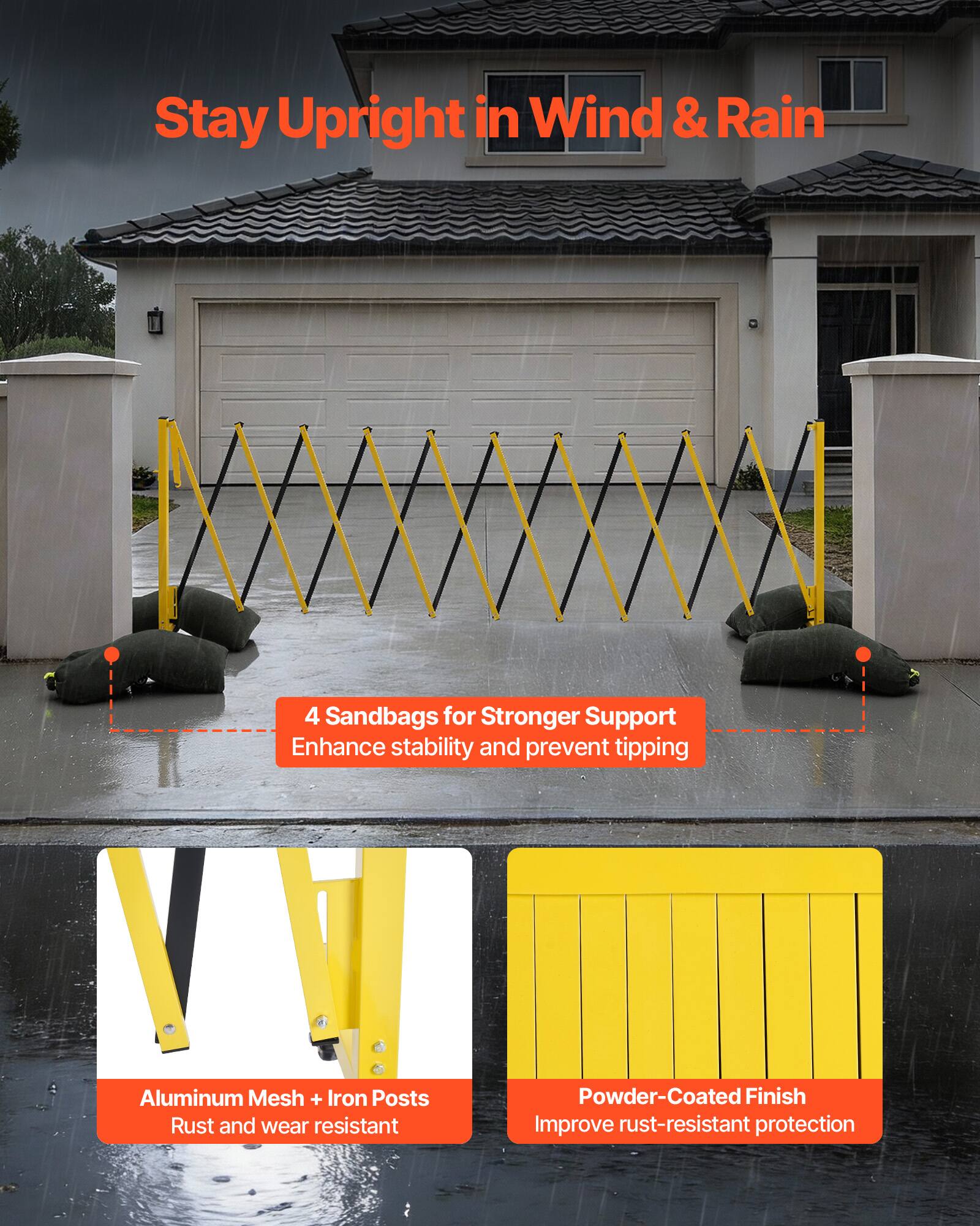 Stay Upright in Wind & Rain

4 Sandbags for Stronger Support  
Enhance stability and prevent tipping

Aluminum Mesh + Iron Posts  
Rust and wear resistant

Powder-Coated Finish  
Improve rust-resistant protection