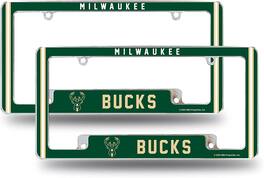 Rico Industries - Milwaukee NBA Bucks (Set of 2) Chrome Metal License Plate Frames with Bold Full Frame Design - Multi